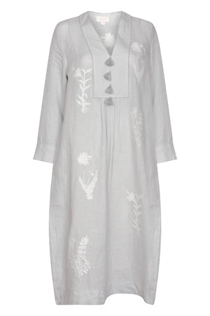 Botanical Embroidered Linen Tunic Dresses