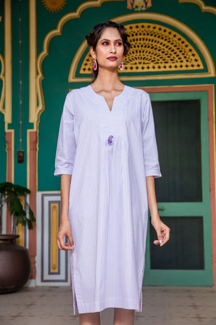 At-Ease Stripe Cotton Midi Dress - Gold and White