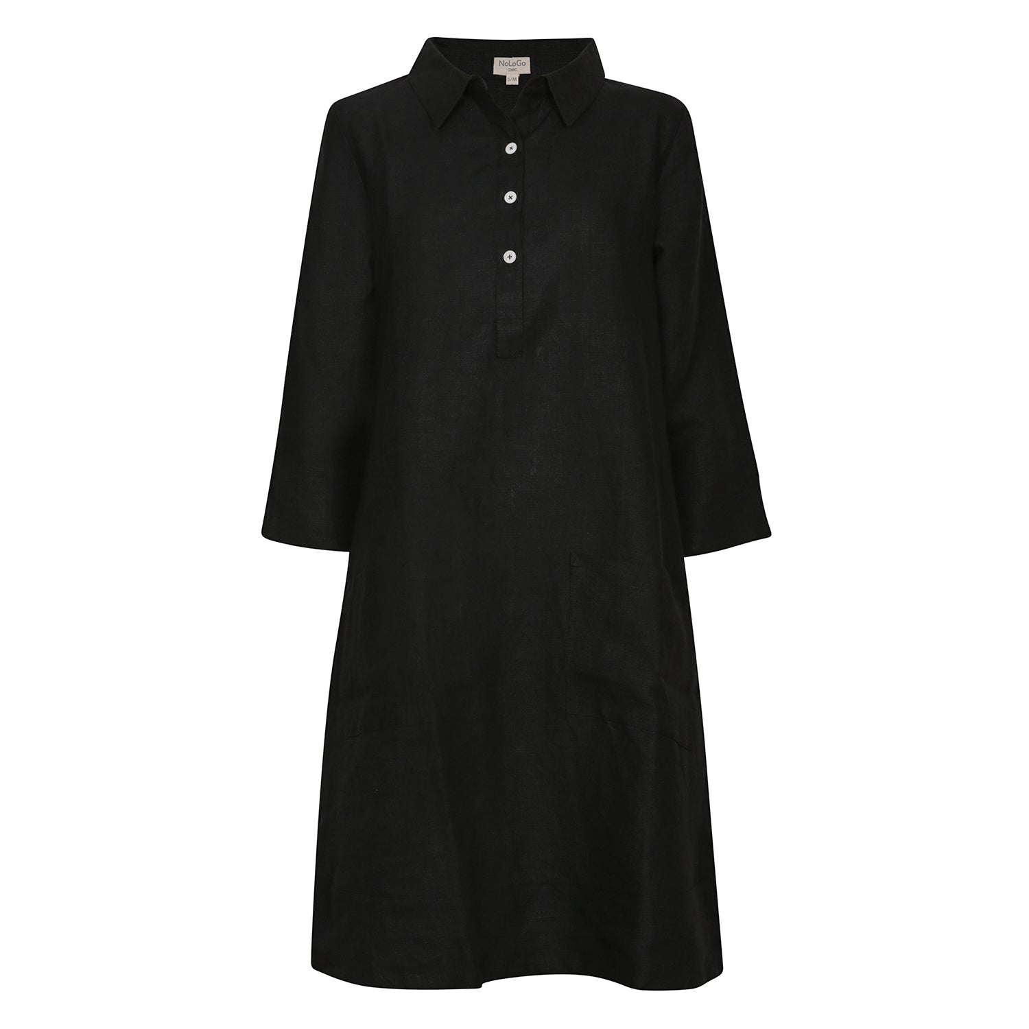 Up Town Linen Shirt Dress - Black