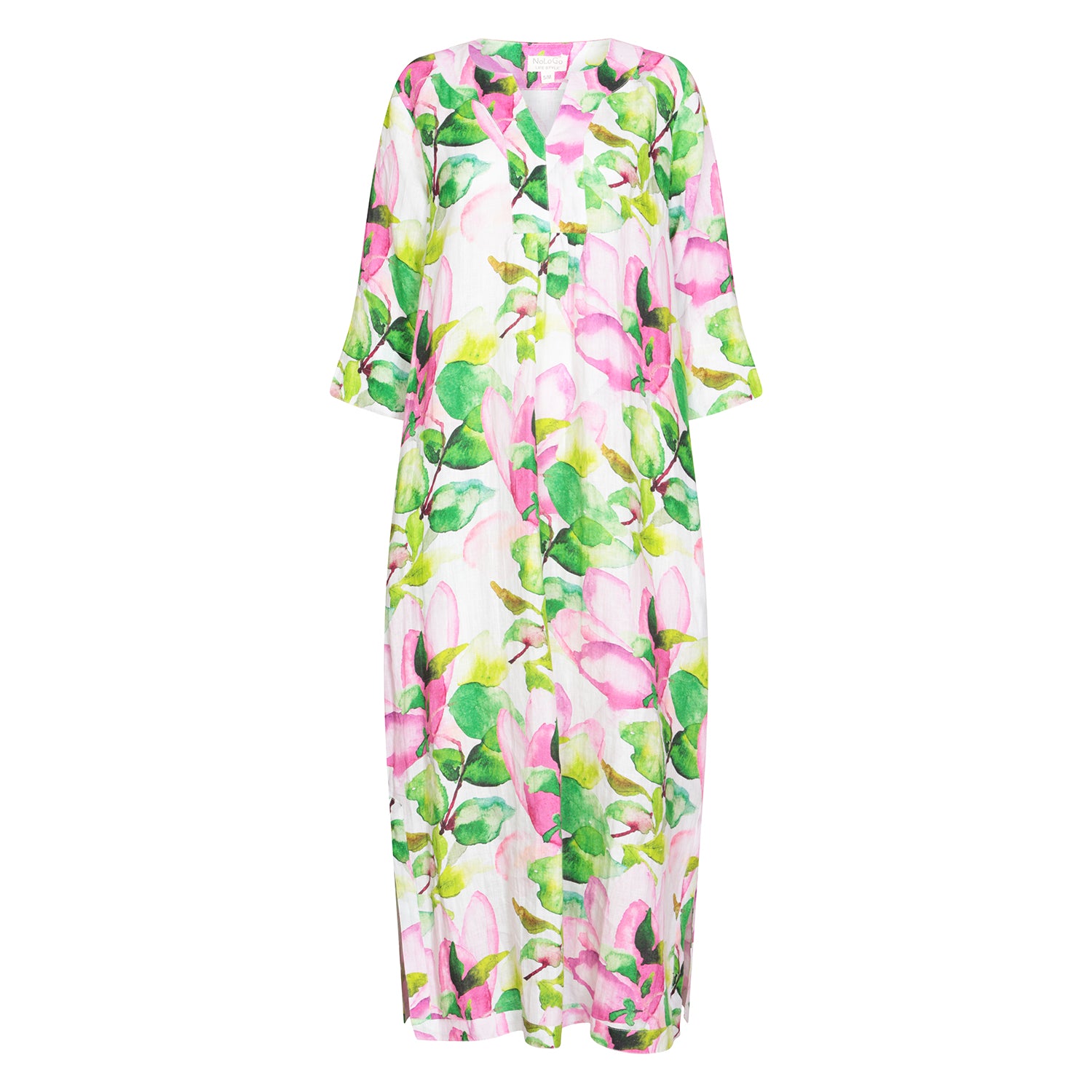 Watermelon Flower Print Linen Maxi Dress