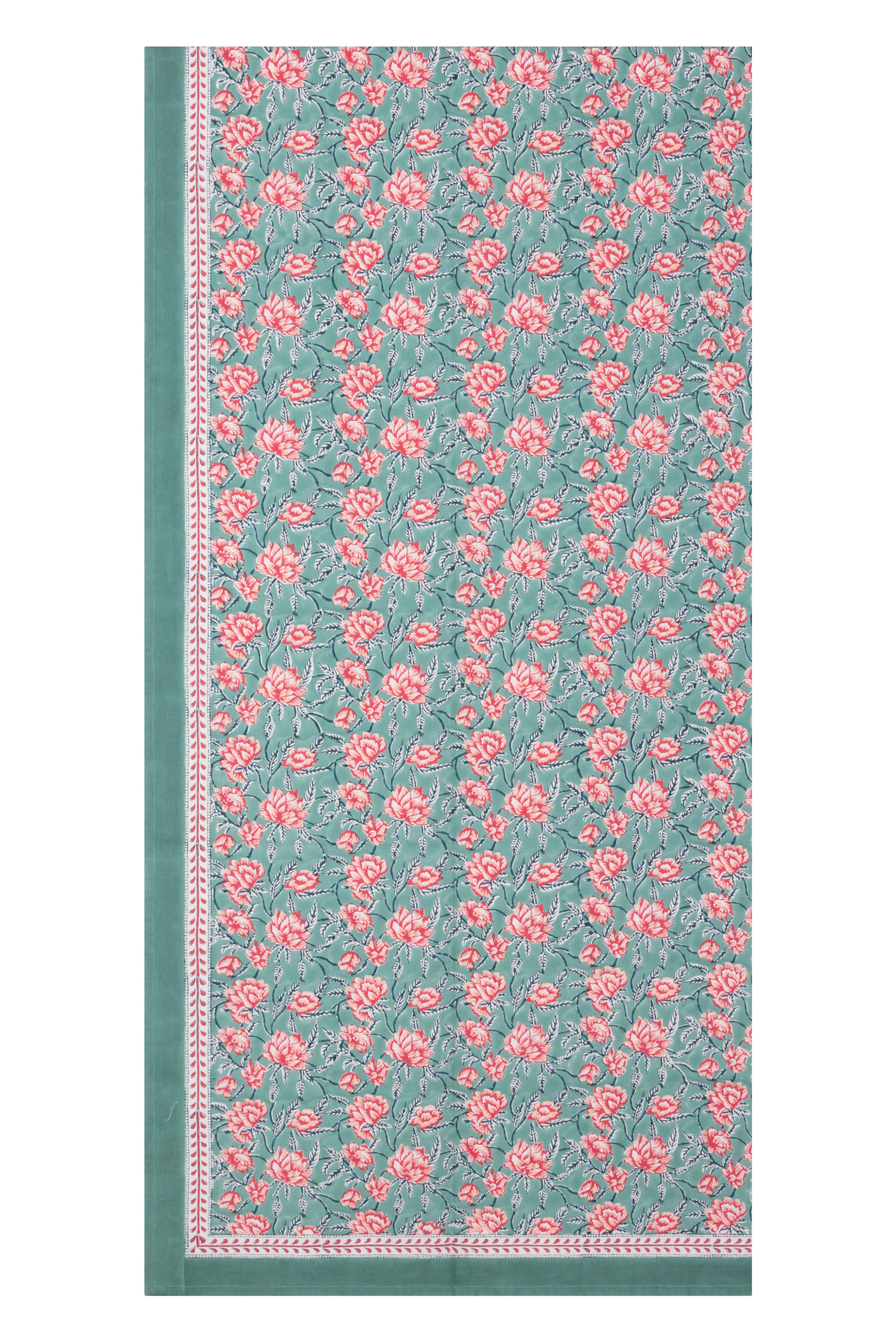Hand Printed Cloth 150 x 225 cms Table Cloth Cotton Pine Green S/M