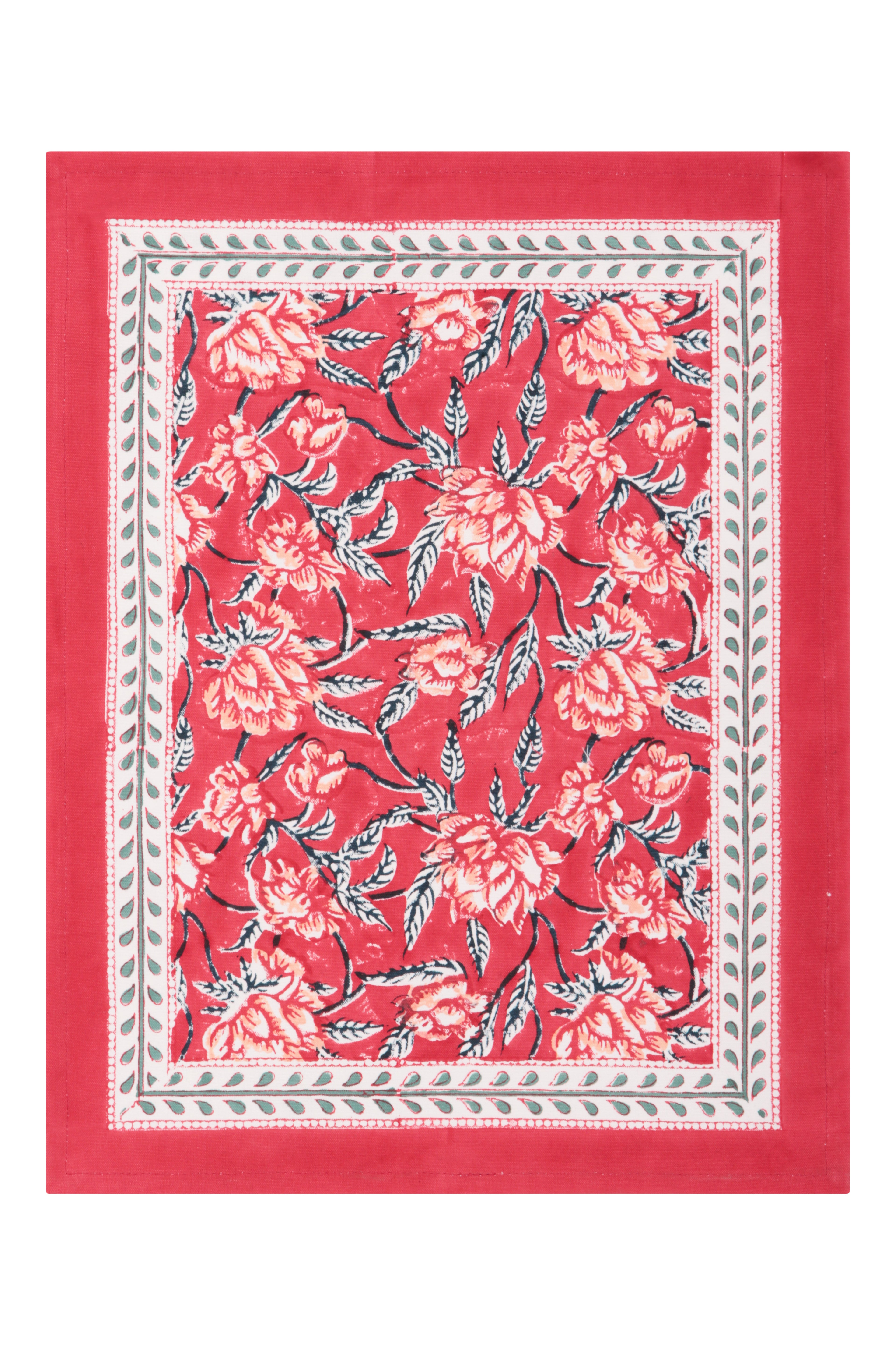 Bordered Mat 35 x 45 cms Place Mat Cotton Red One Size