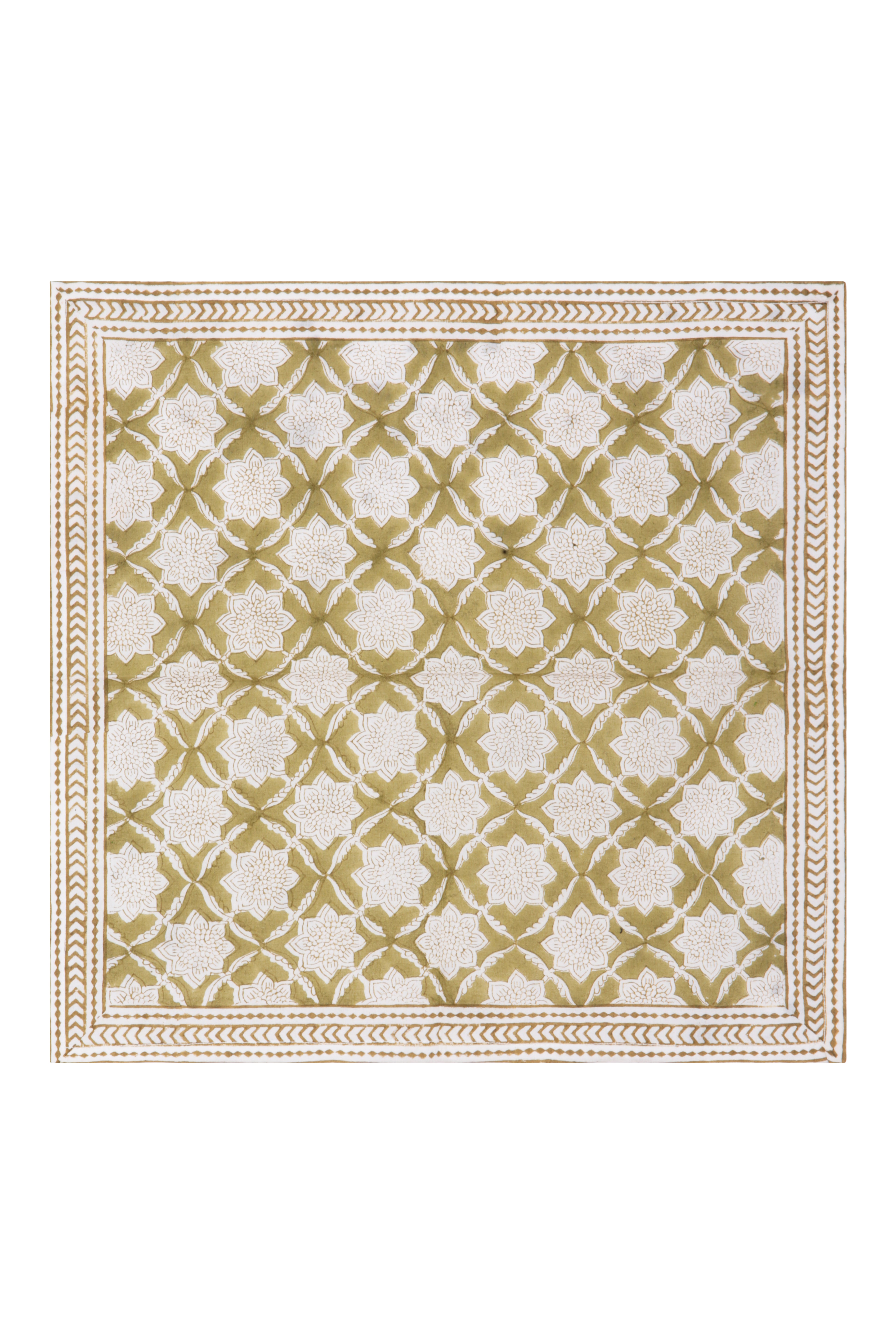 Fresco Stripe Napkins with Border X 4 Napkin Set Cotton Olive One Size