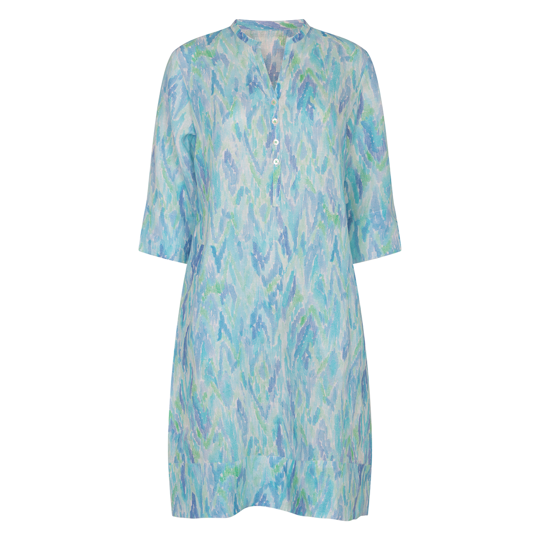 Seaside Ikat Linen Tunic Dress - Aqua