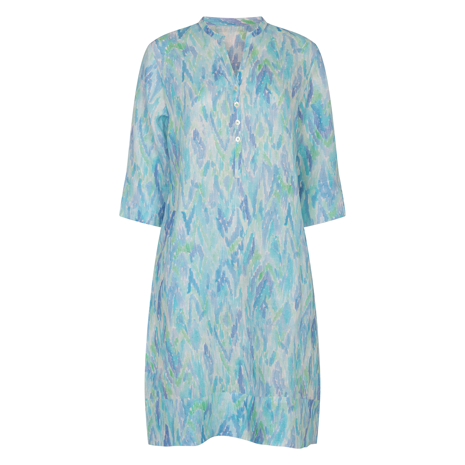 Seaside Ikat Linen Tunic Dress - Aqua