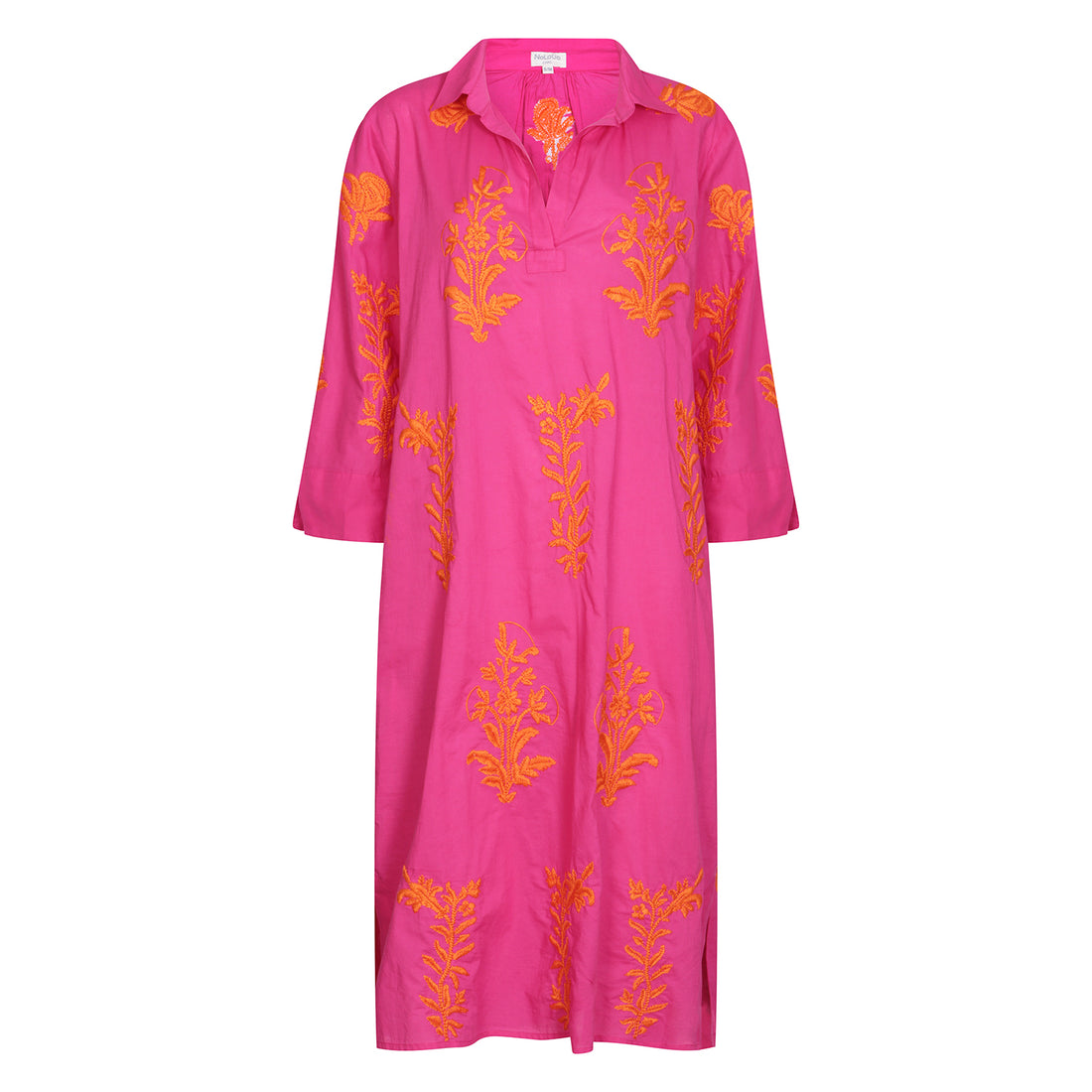 Long Tourist Dress Peony Pink with Satsuma Embroidery Cotton Peony Pink
