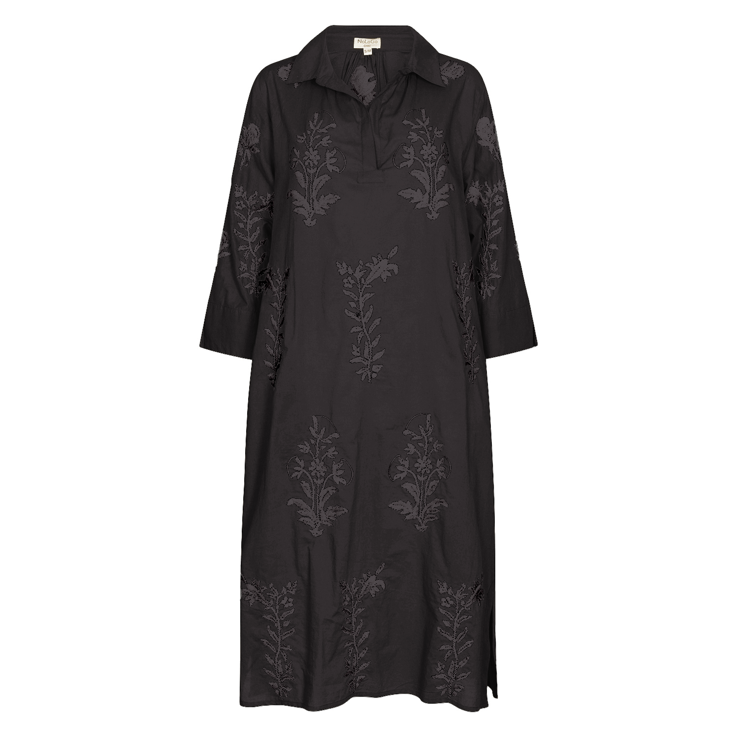 Long Tourist Dress Black with Black Embroidery