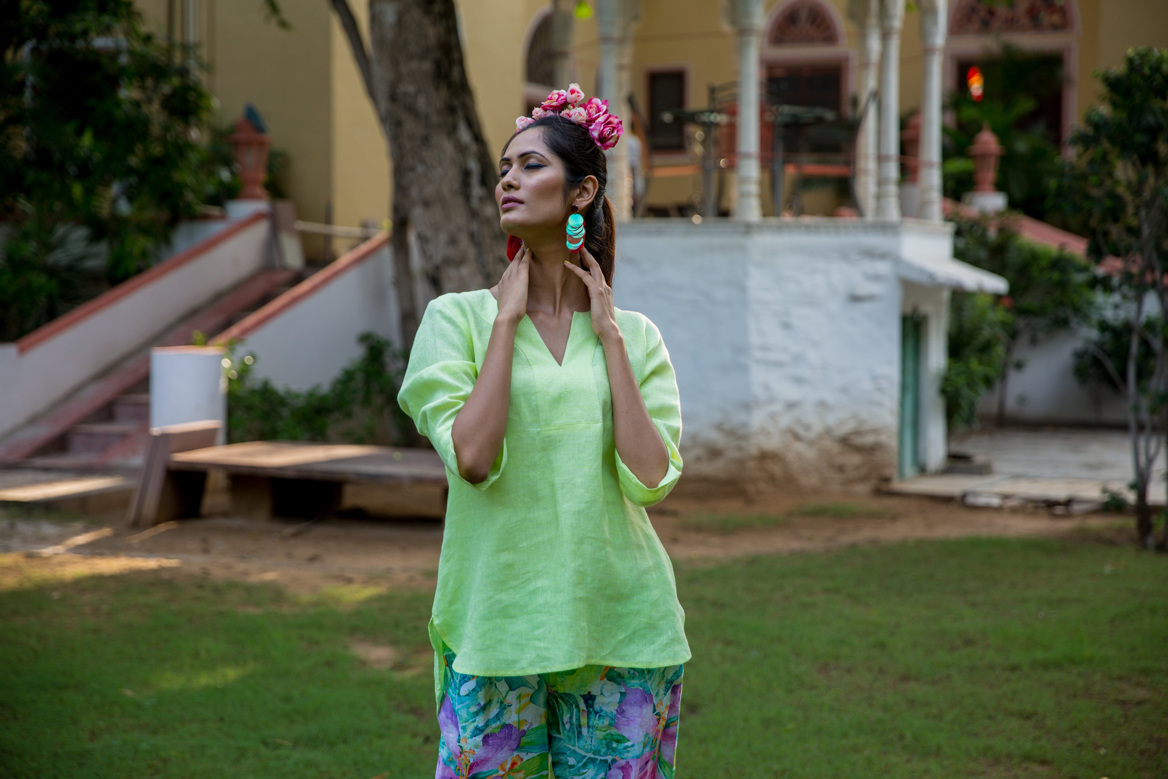Lifestyle Top Long Linen Lime