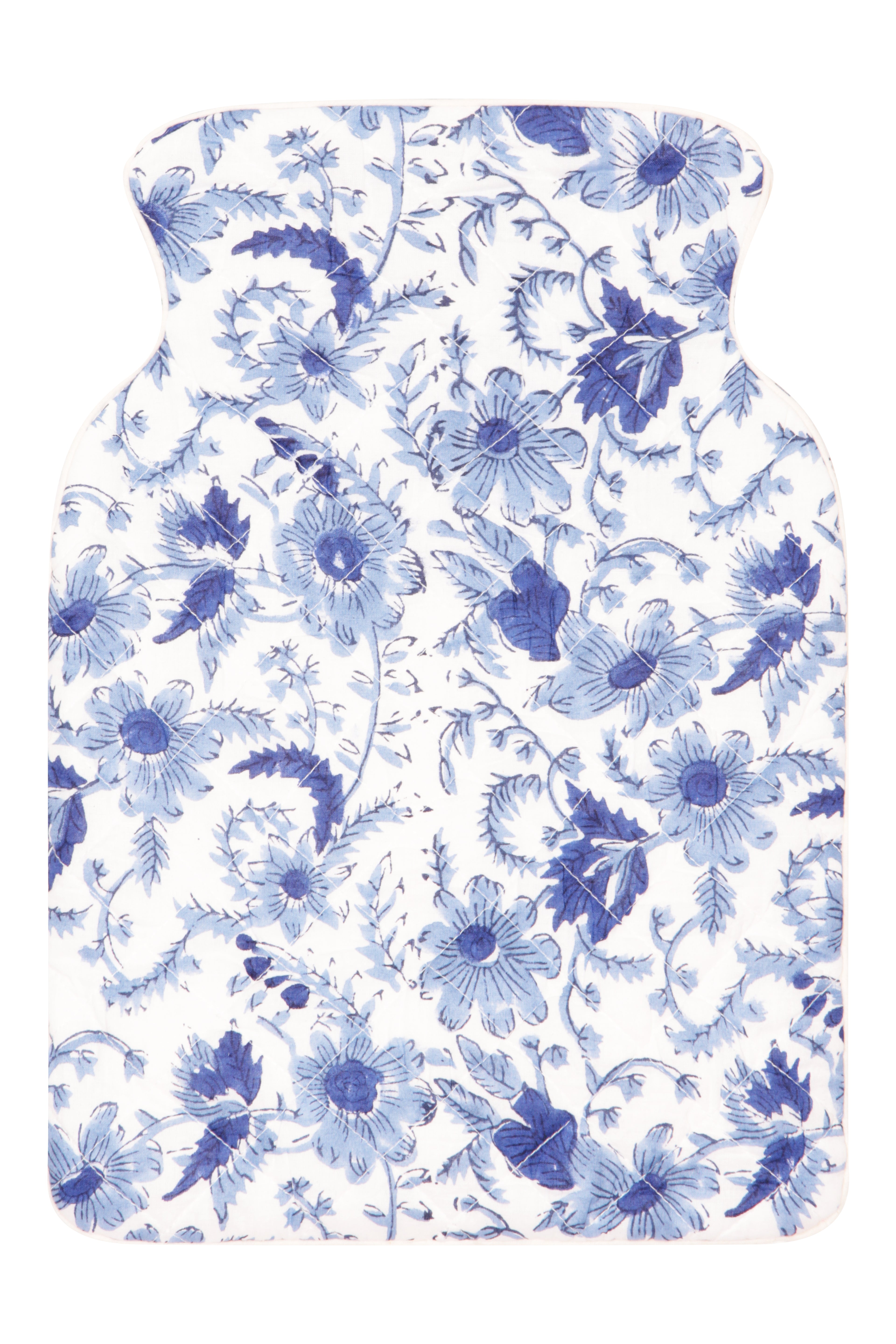 Hand Block Printed Hot Water Bottle Cover - Cornflower Blue