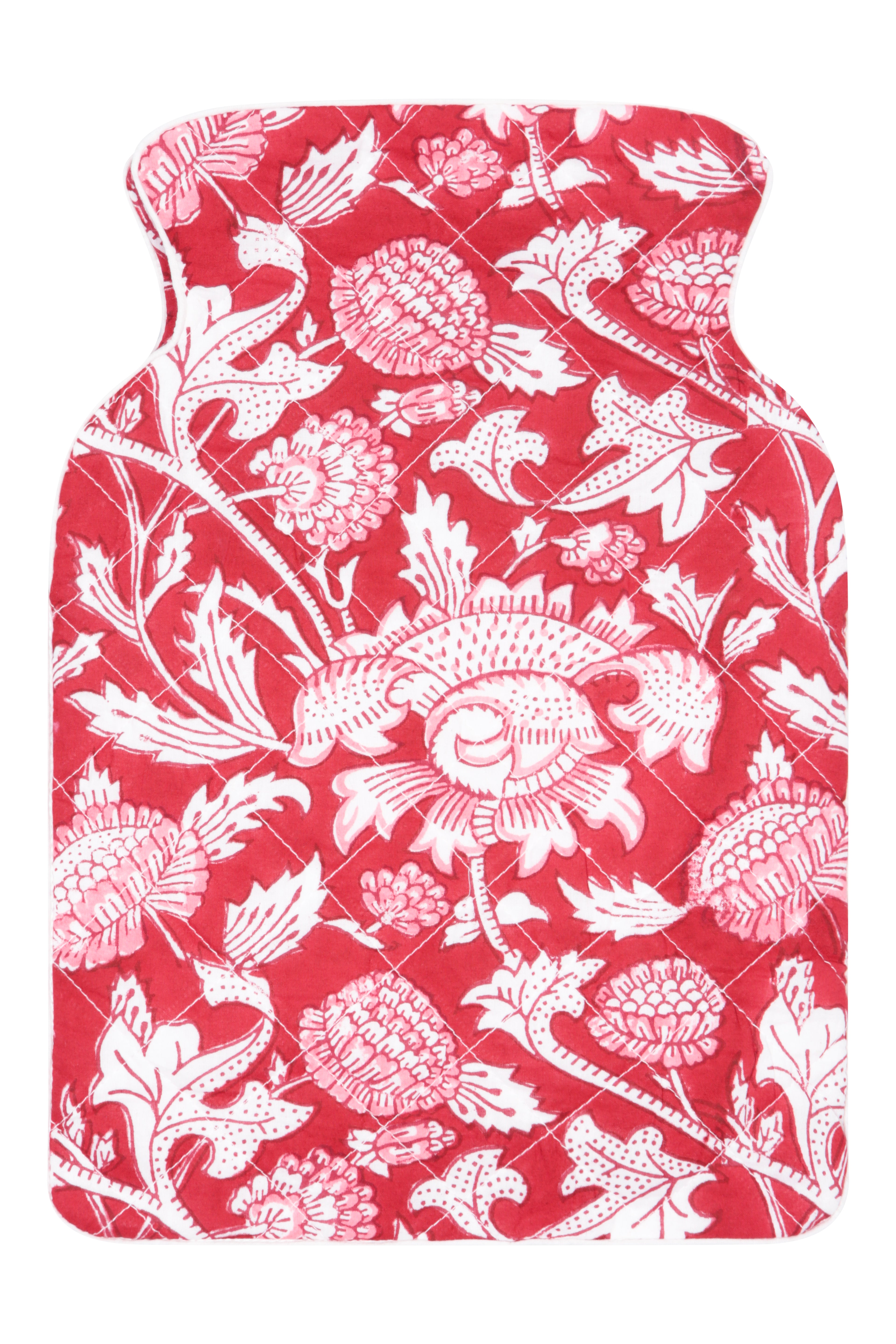 Hand Block Printed Hot Water Bottle Cover - Vintage Red