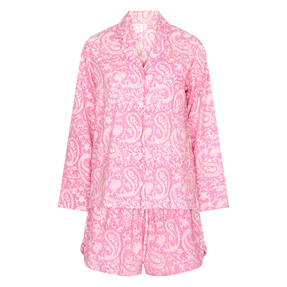 Hand Block Printed Cotton PJ Shorts set - Pink Paisley