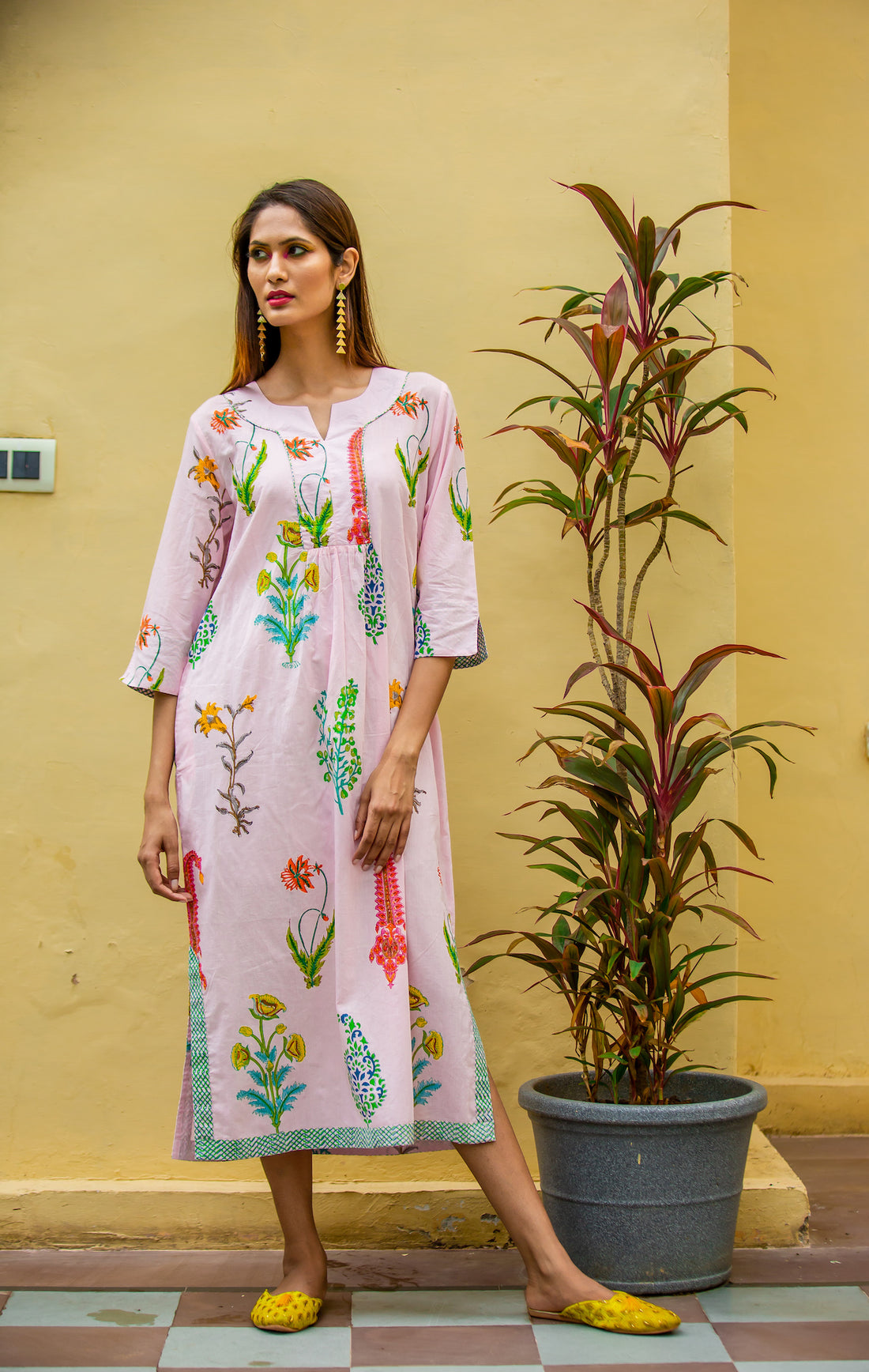 Botanical Maxi Dress Cotton Cambric Himalayan Pink