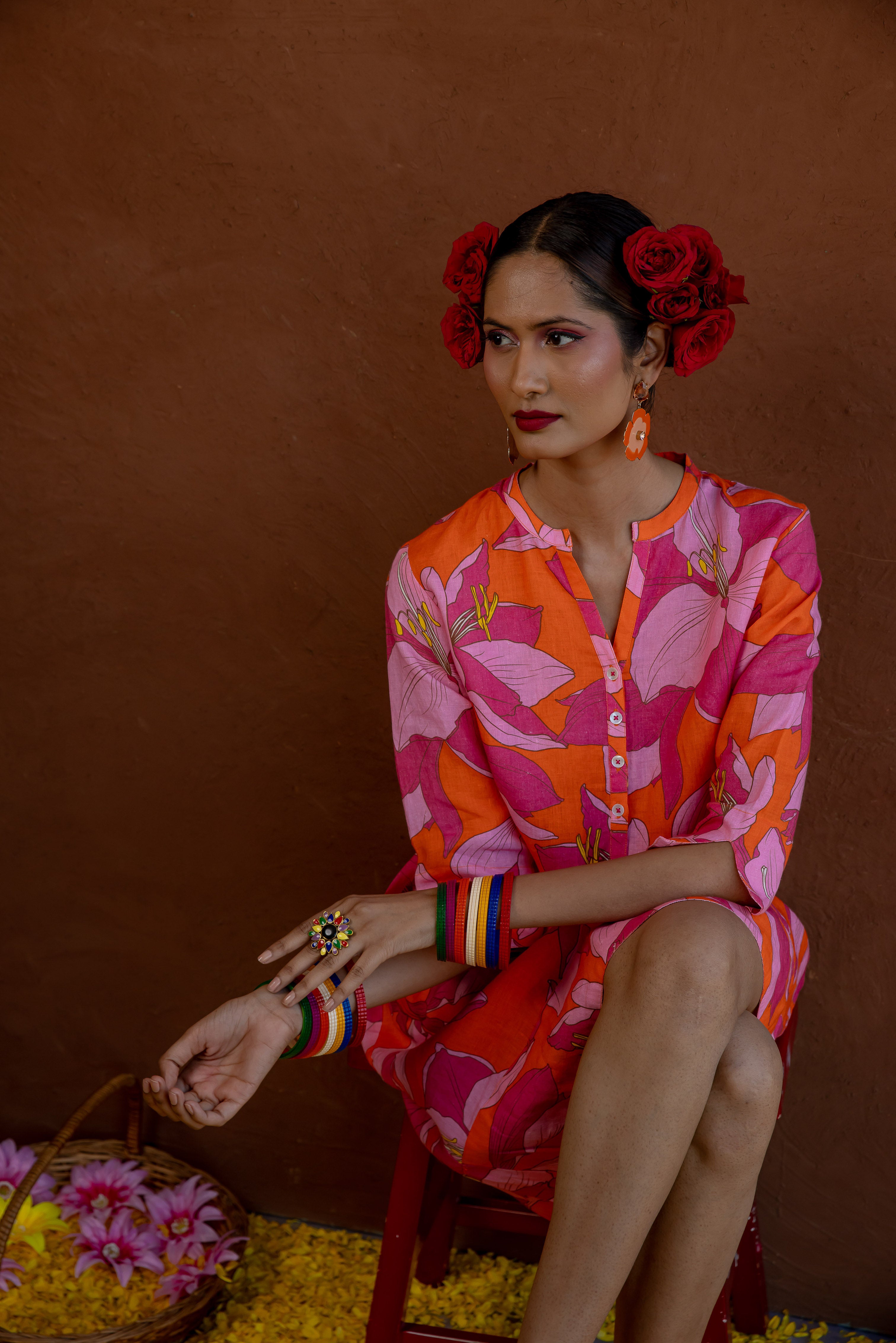 Fruit Flower Classic Tunic Dress Pink