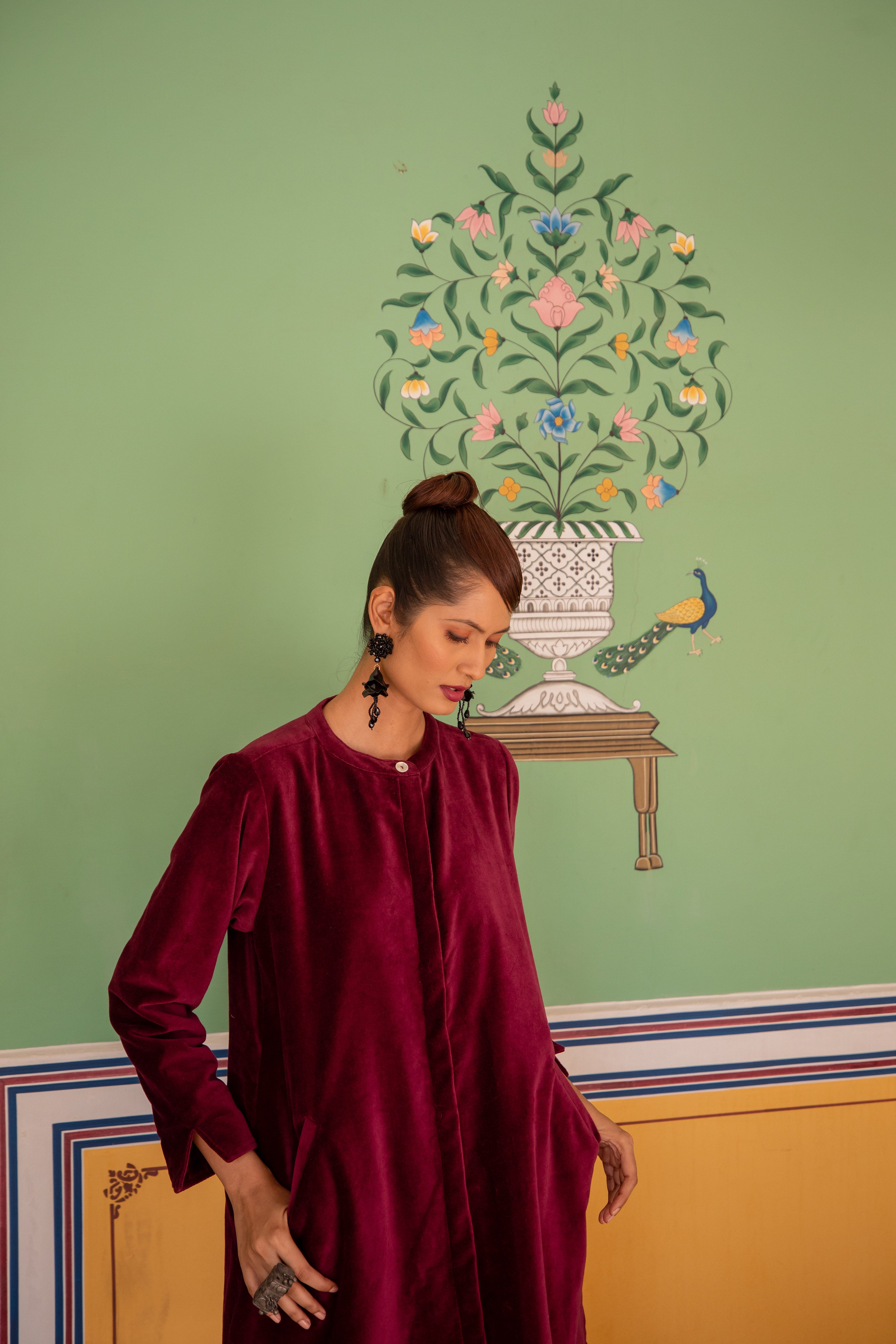 Velvet Super Mix Coat Dress Cassis