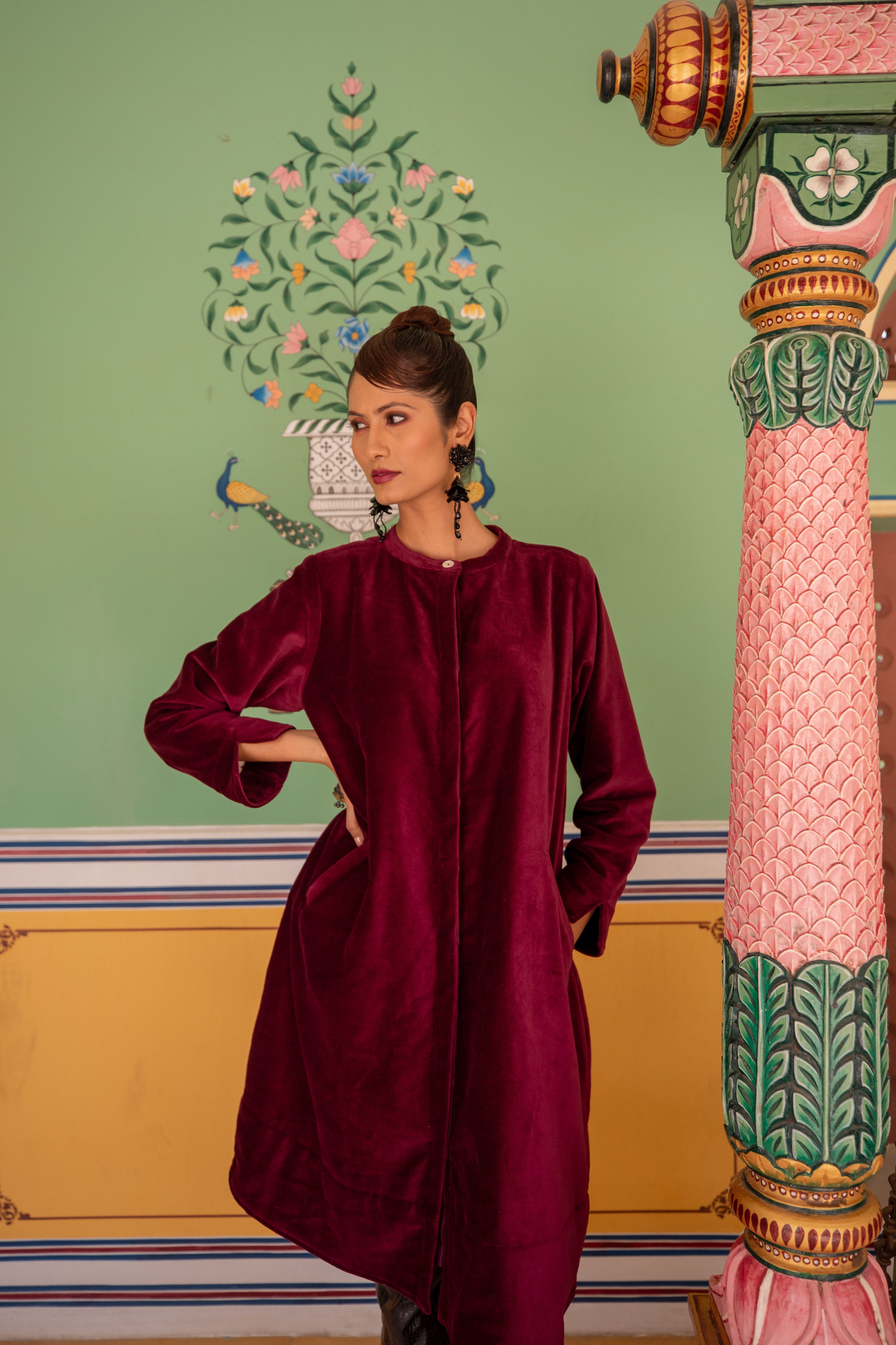 Velvet Super Mix Coat Dress Cassis