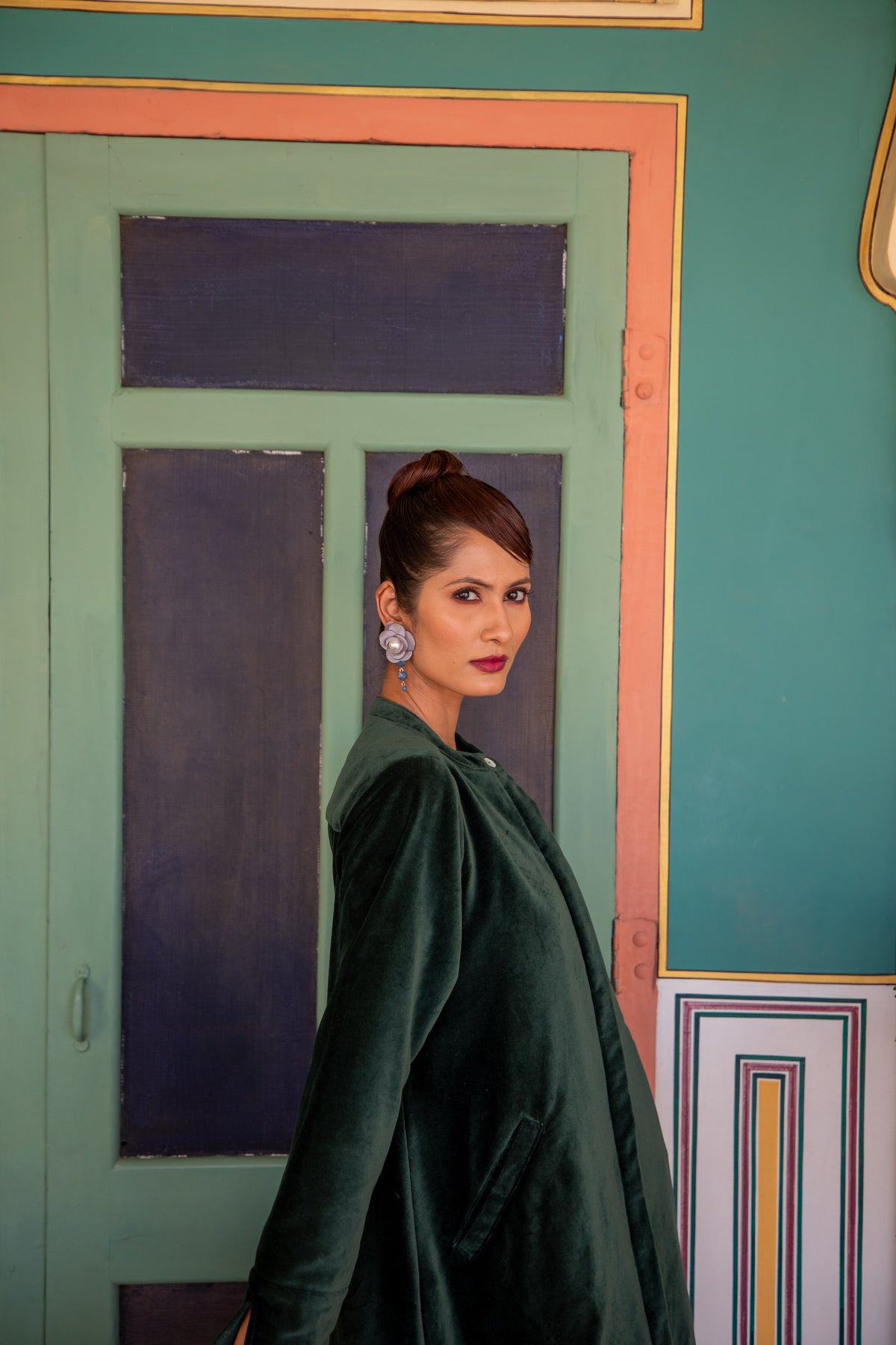 Velvet Super Mix Coat - Forest Green