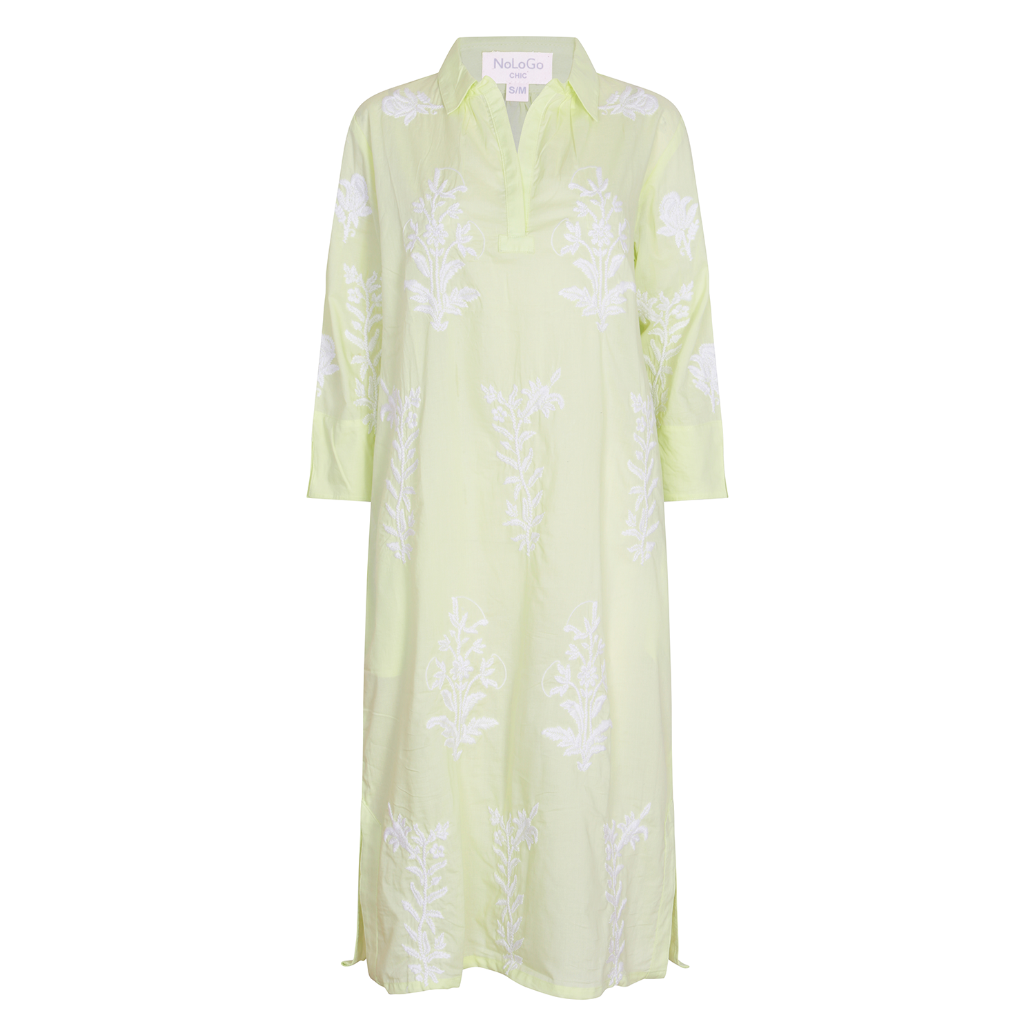 Long Tourist Dress Lime with White Embroidery