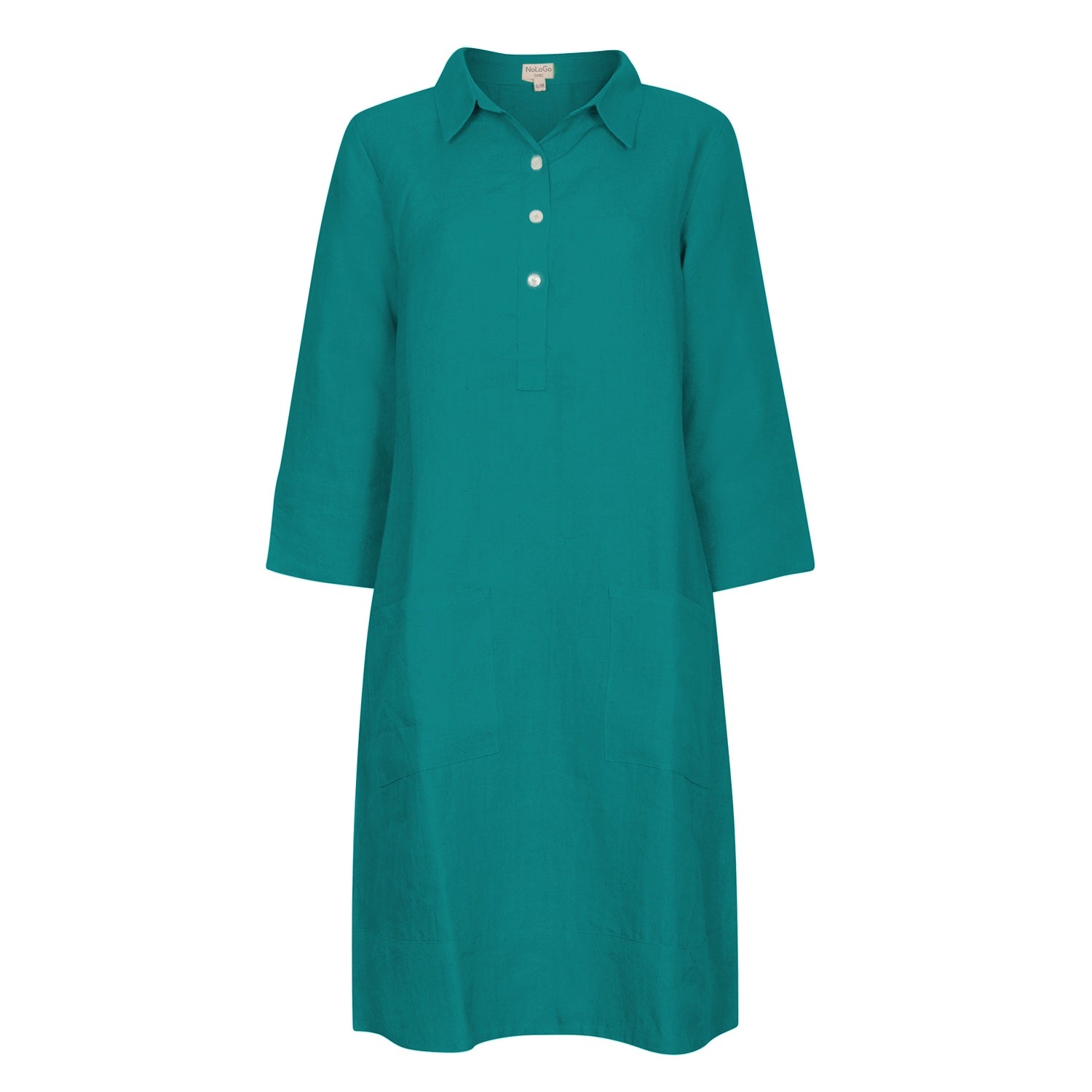 Up Town Linen Shirt Dress - Peacock