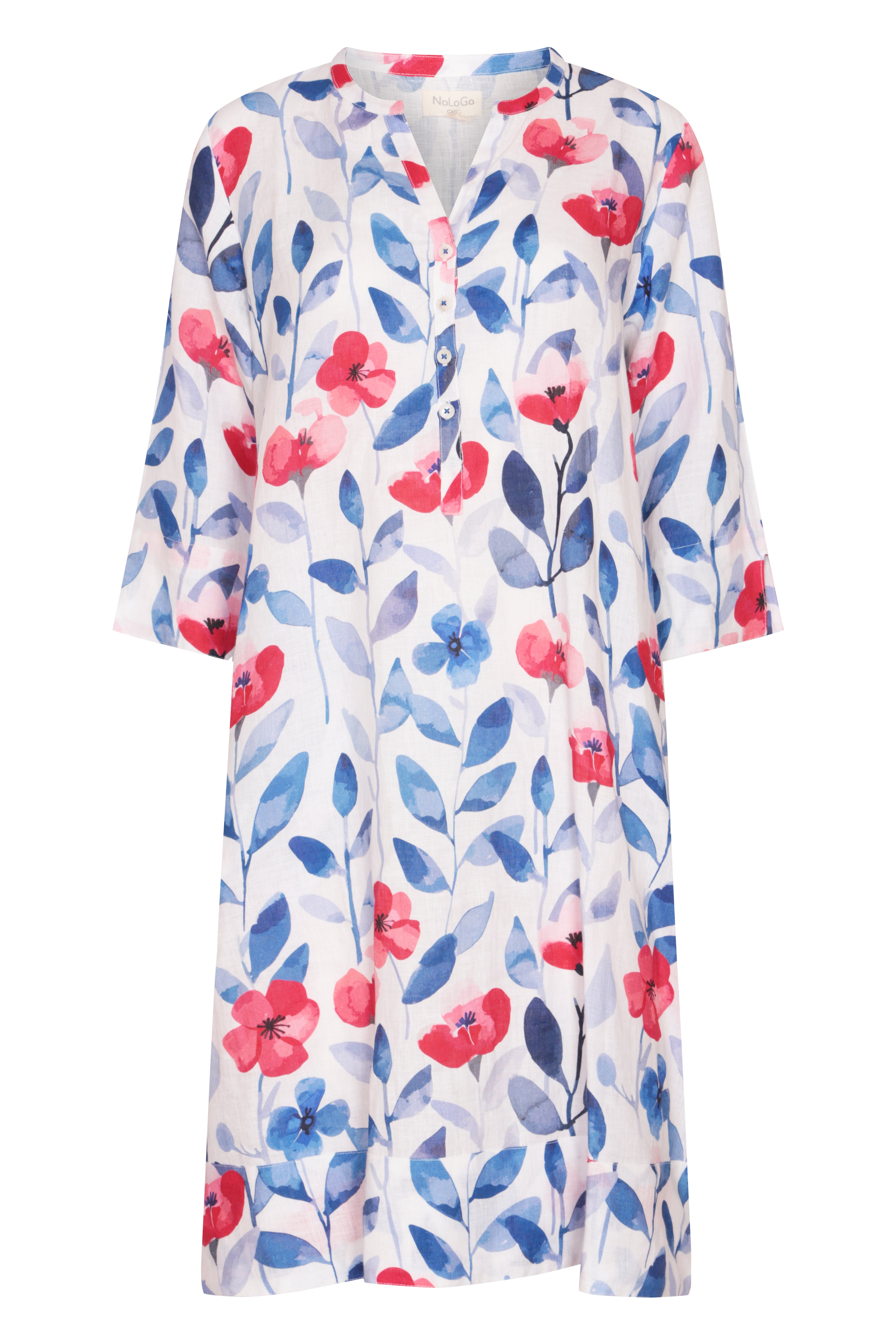 Daisy Leaf Print Tunic Classic Dress Linen Multi