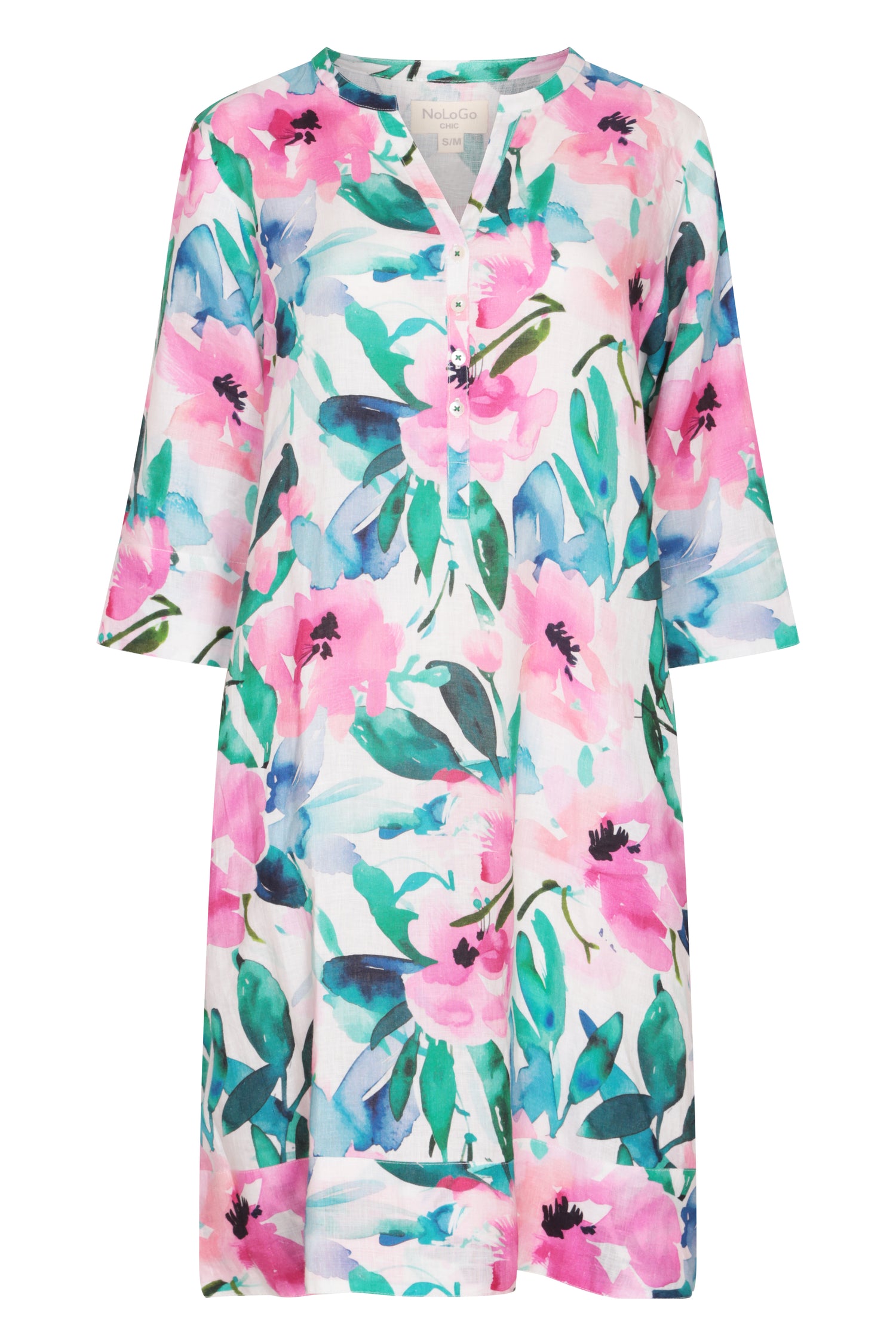 Mint Candy Print Tunic Classic Dress Linen Multi