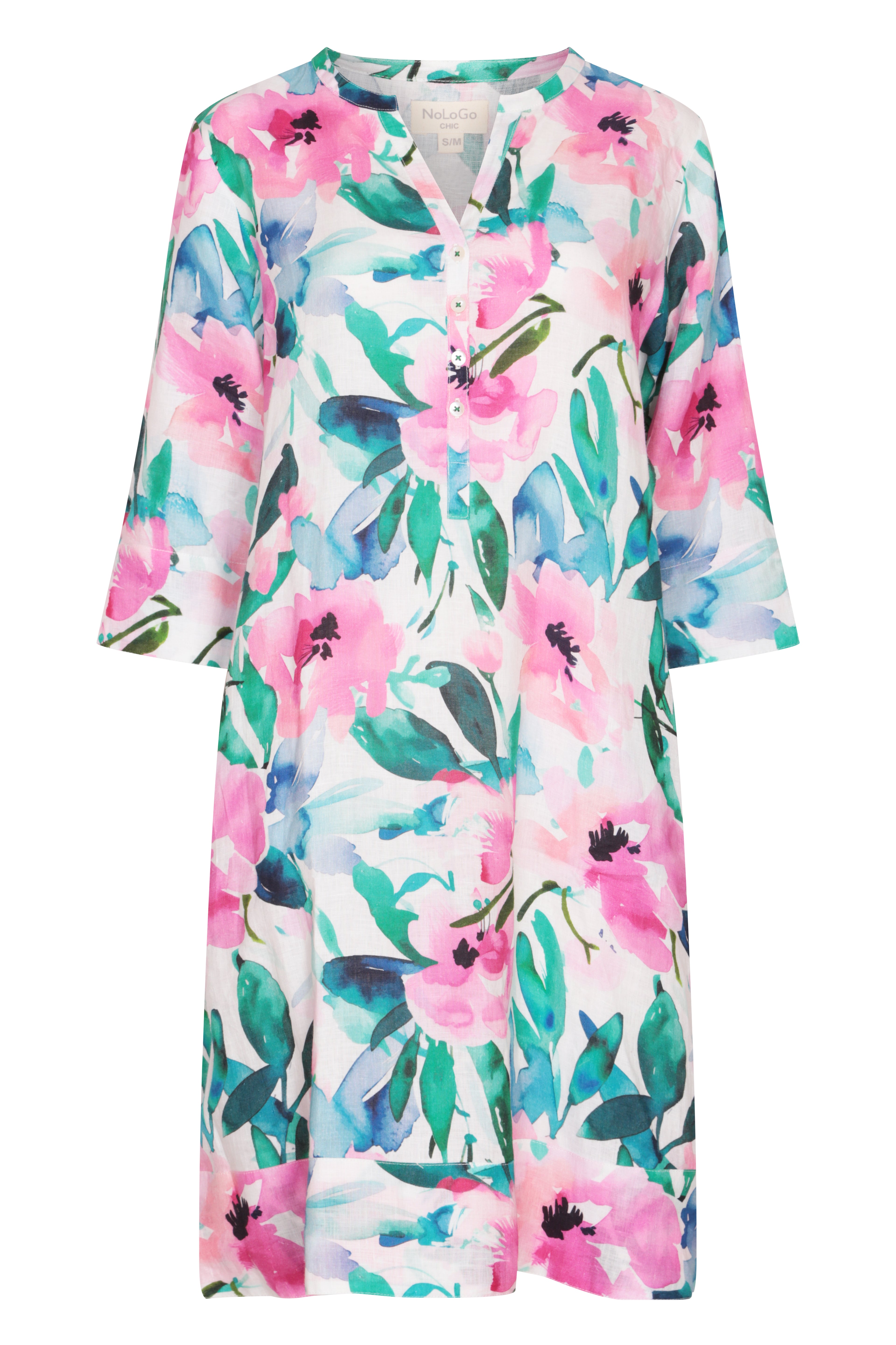 Mint Candy Print Tunic Classic Dress Linen Multi