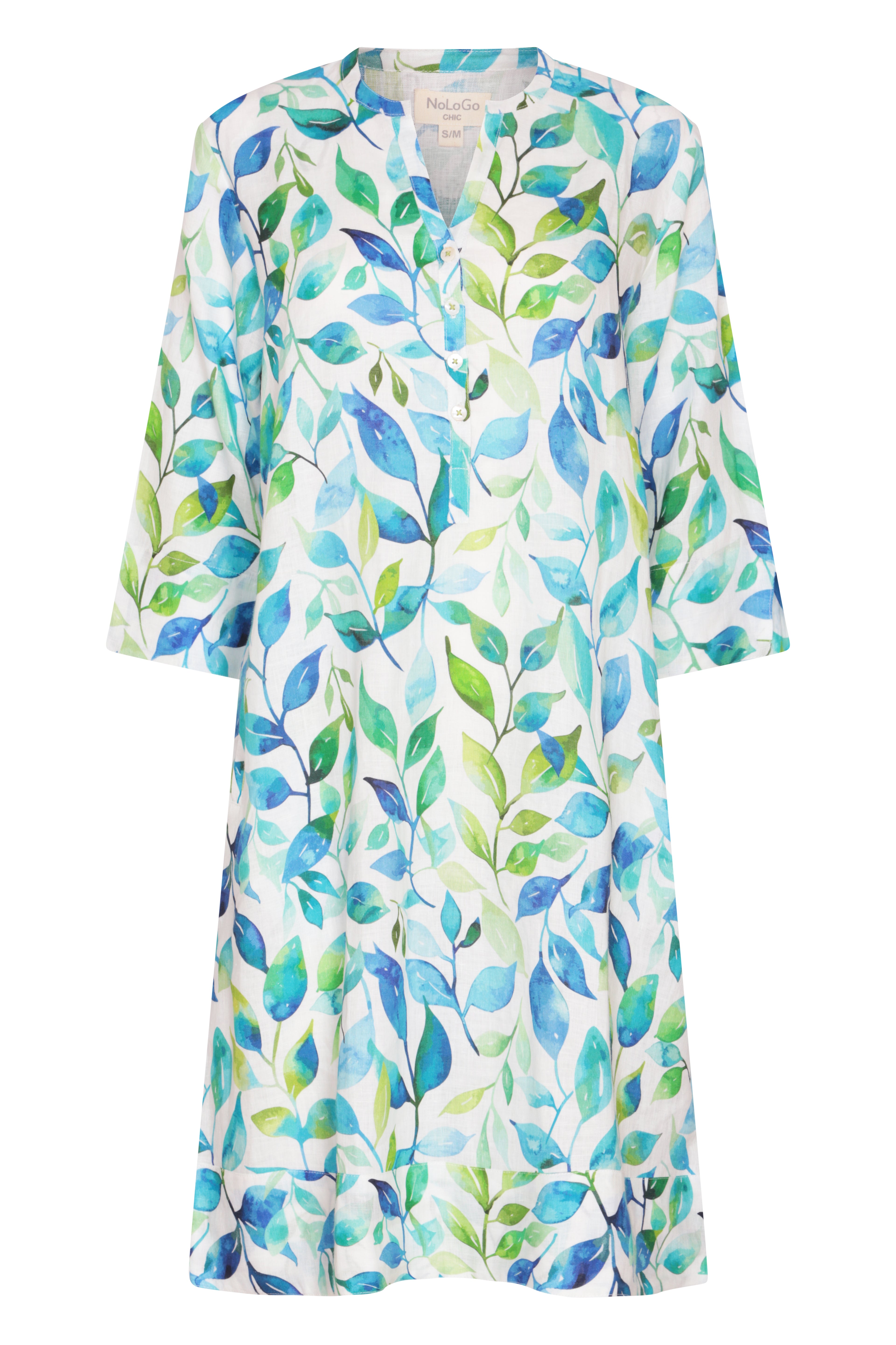 Sea Crest Print Tunic Classic Dress Linen Green