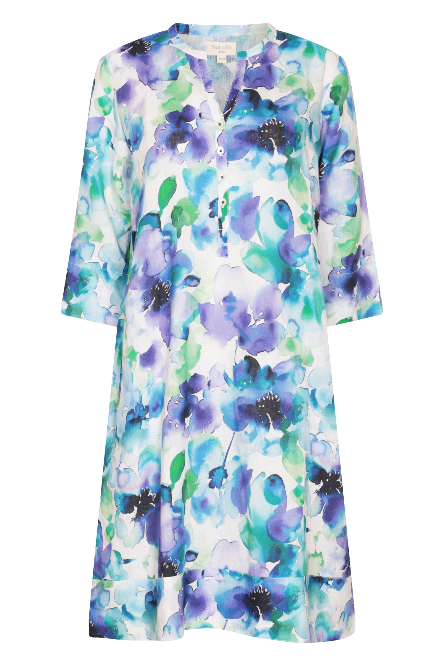 Water Petal Print Tunic Classic Dress Linen Multi