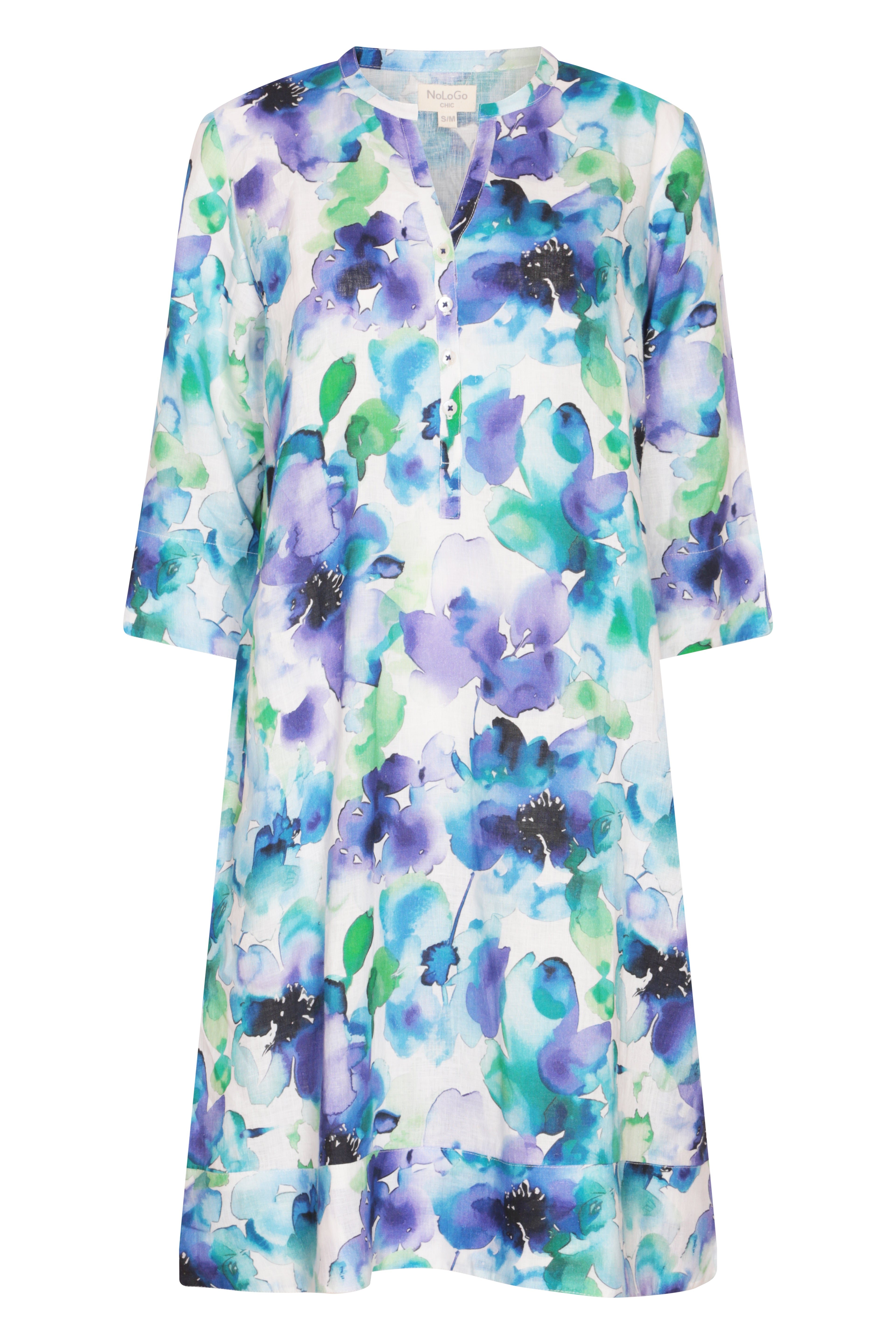 Water Petal Print Tunic Classic Dress Linen Multi