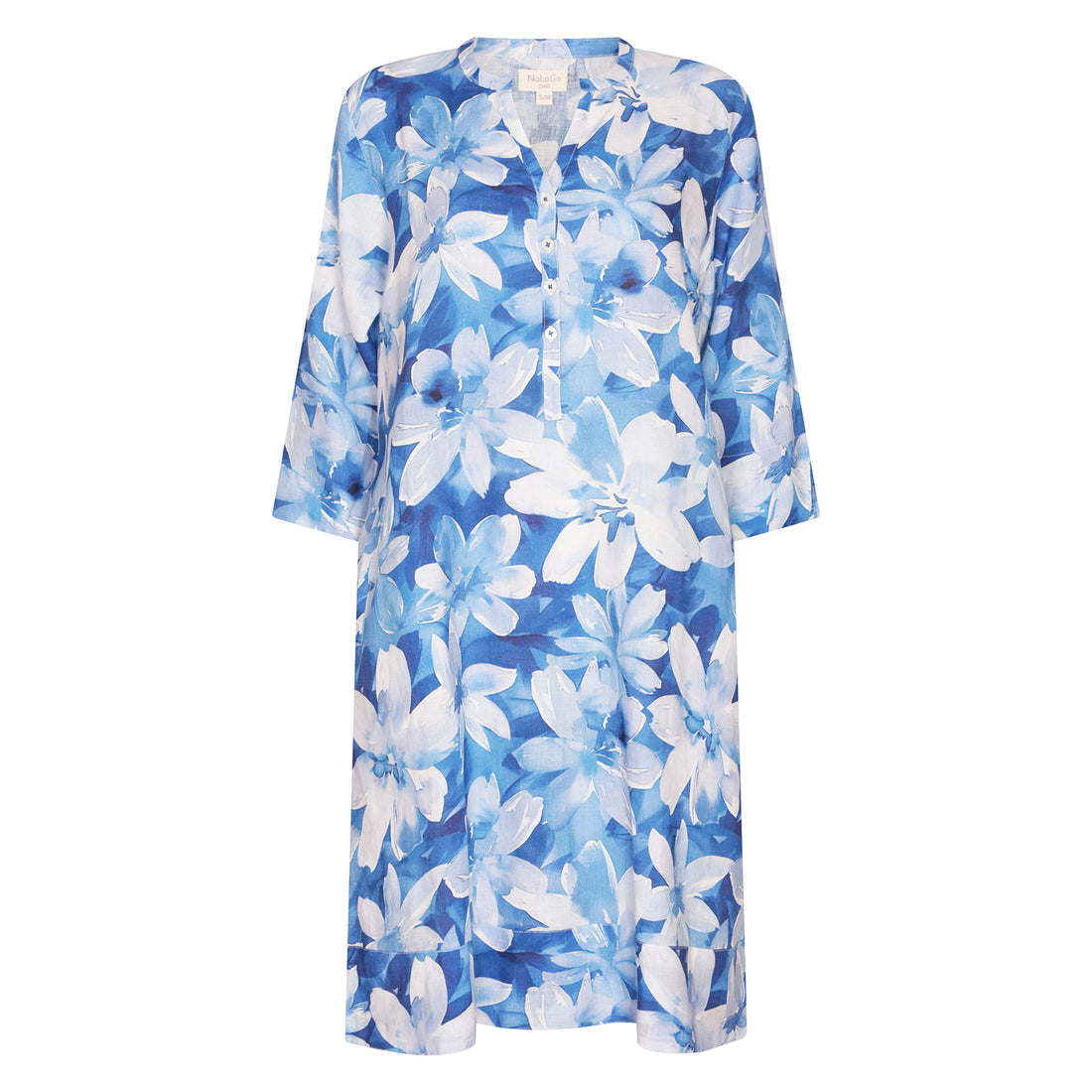 Blue Jay Print Tunic Classic Dress Linen Blue
