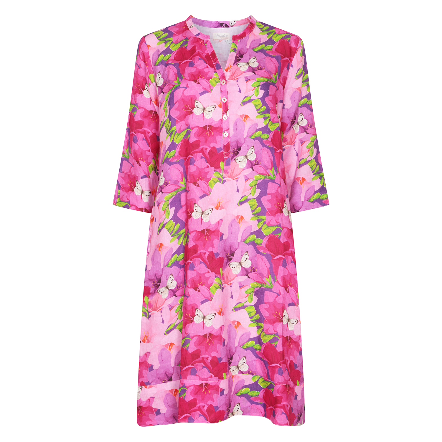 Butterfly Print Tunic Classic Dress Linen Pink