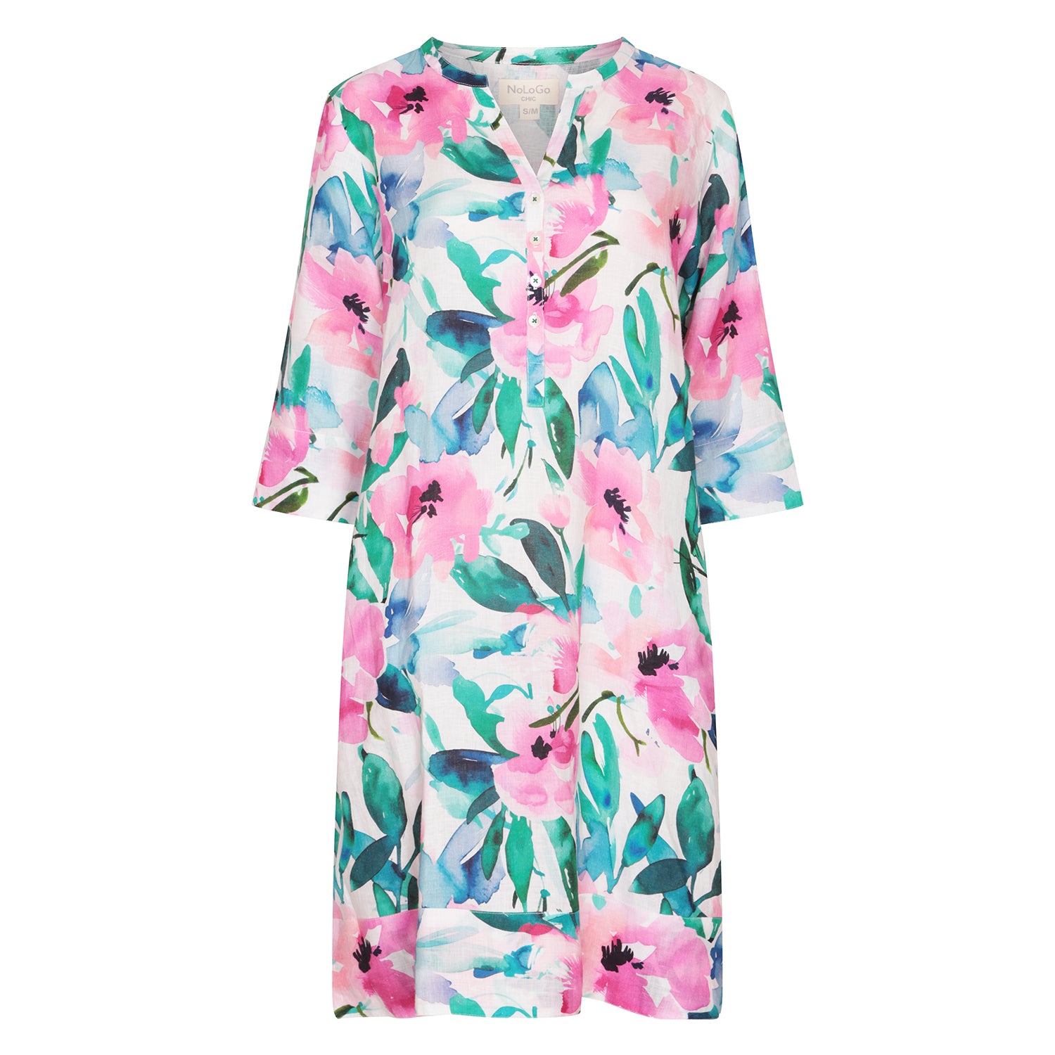 Mint Candy Print Tunic Classic Dress Linen Multi