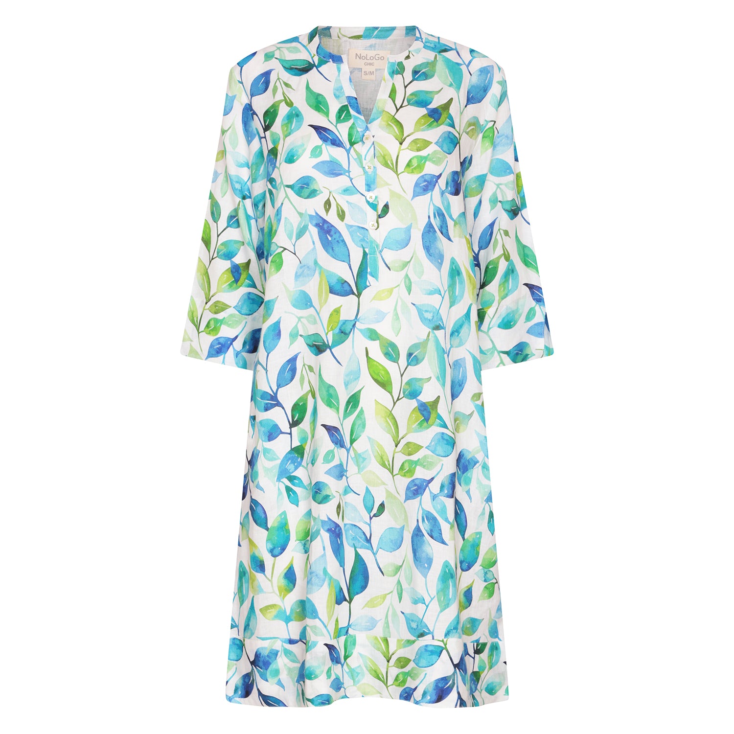 Sea Crest Print Tunic Classic Dress Linen Green