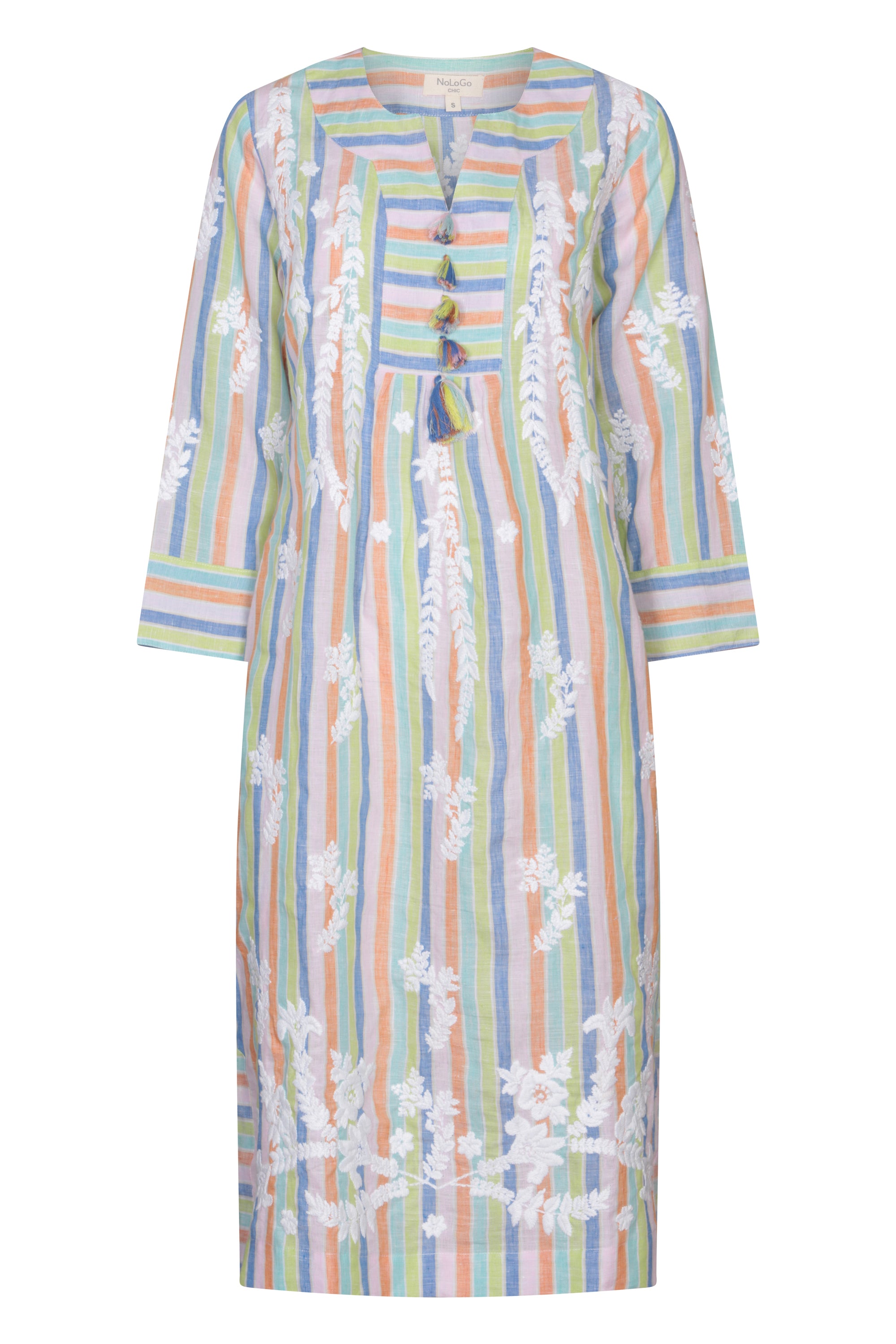 At-Ease Embroidered Stripe Linen Midi Dress - Candy Stripe