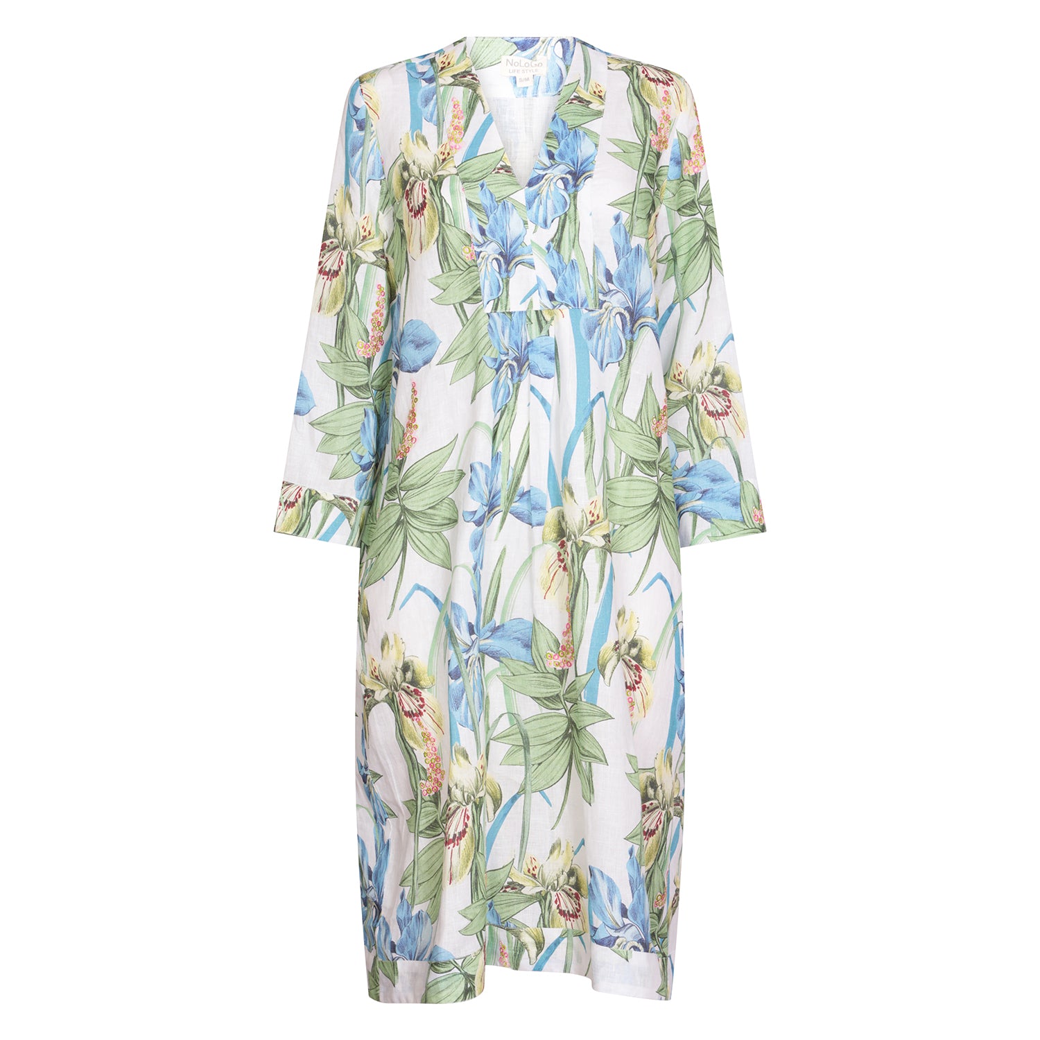Iris Embroidered Picot Tunic Dress Linen White