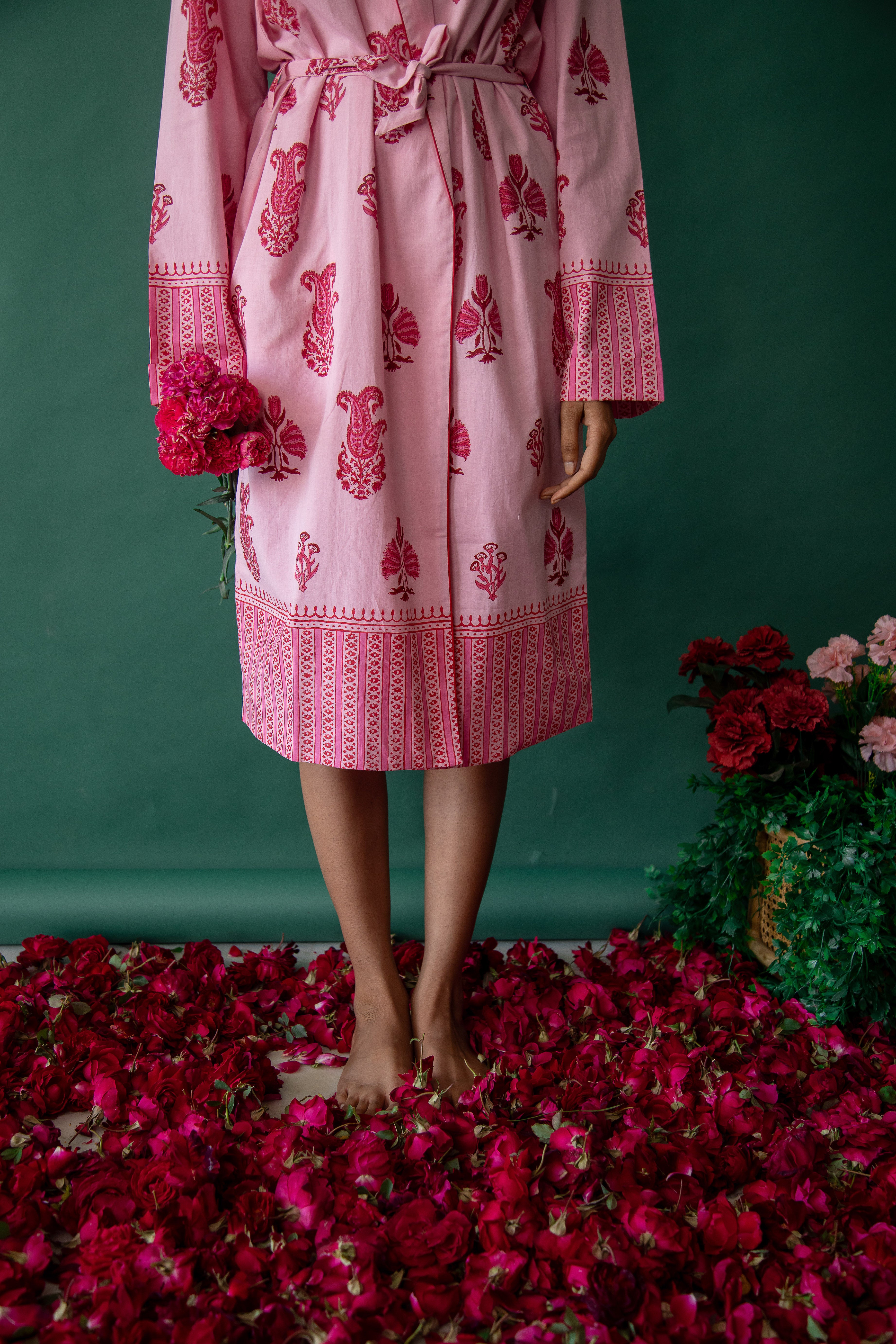 Botanical Shawl Robe Cotton Cambric Mid Pink