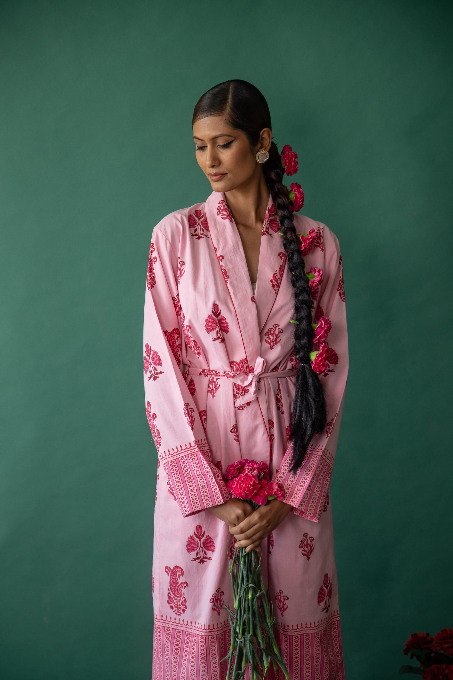 Botanical Shawl Robe Cotton Cambric Mid Pink