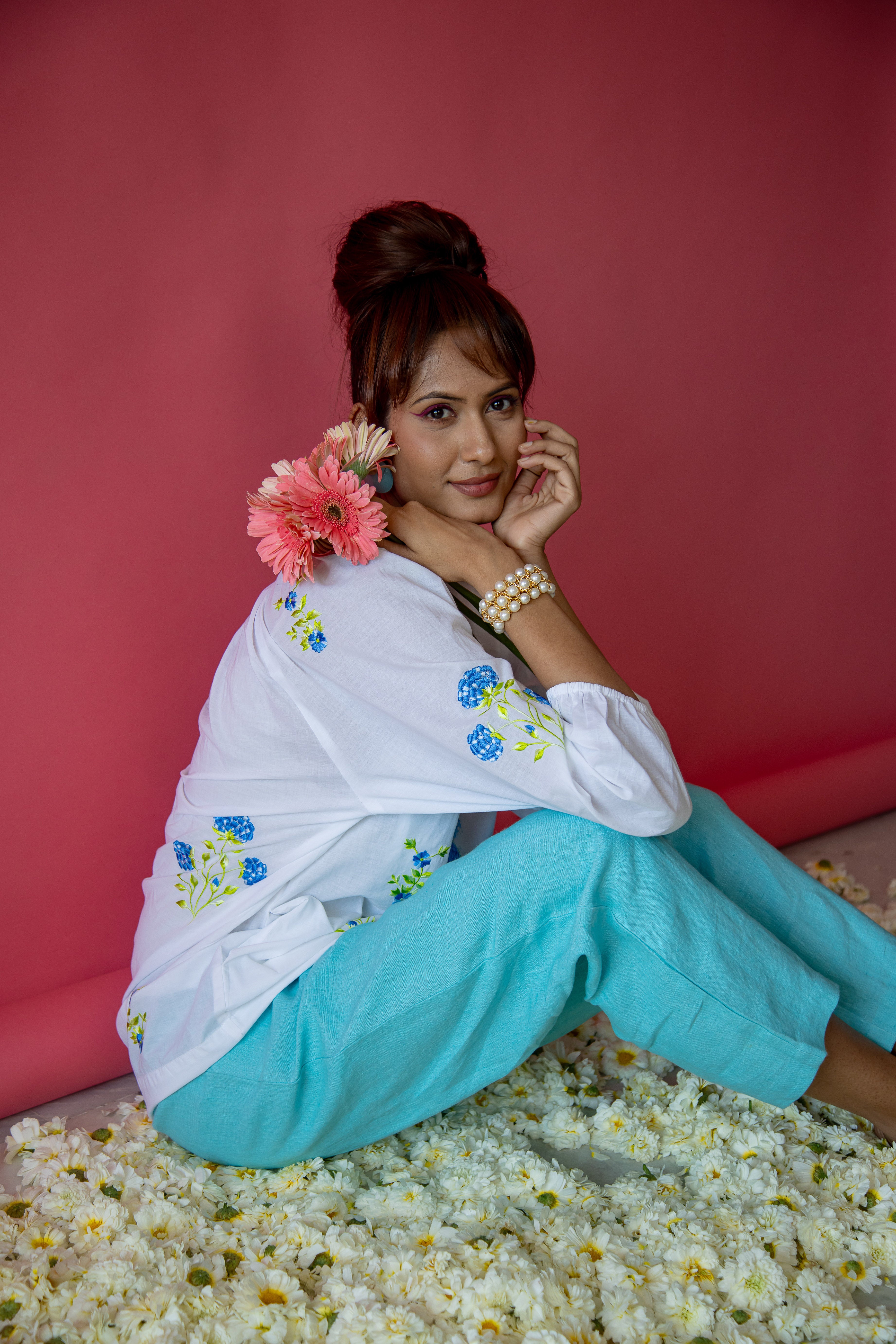 Drifter Gypsy Top with Limes Cotton Cambric White