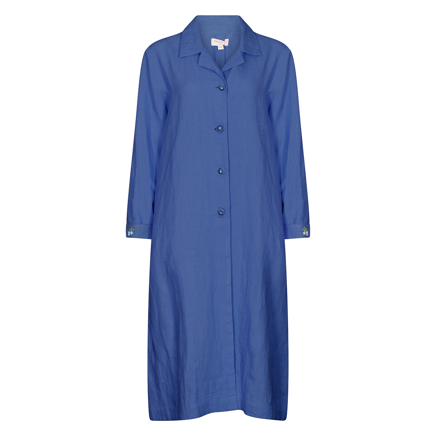 Embroidered Gertrude Coat Dress Linen Indigo
