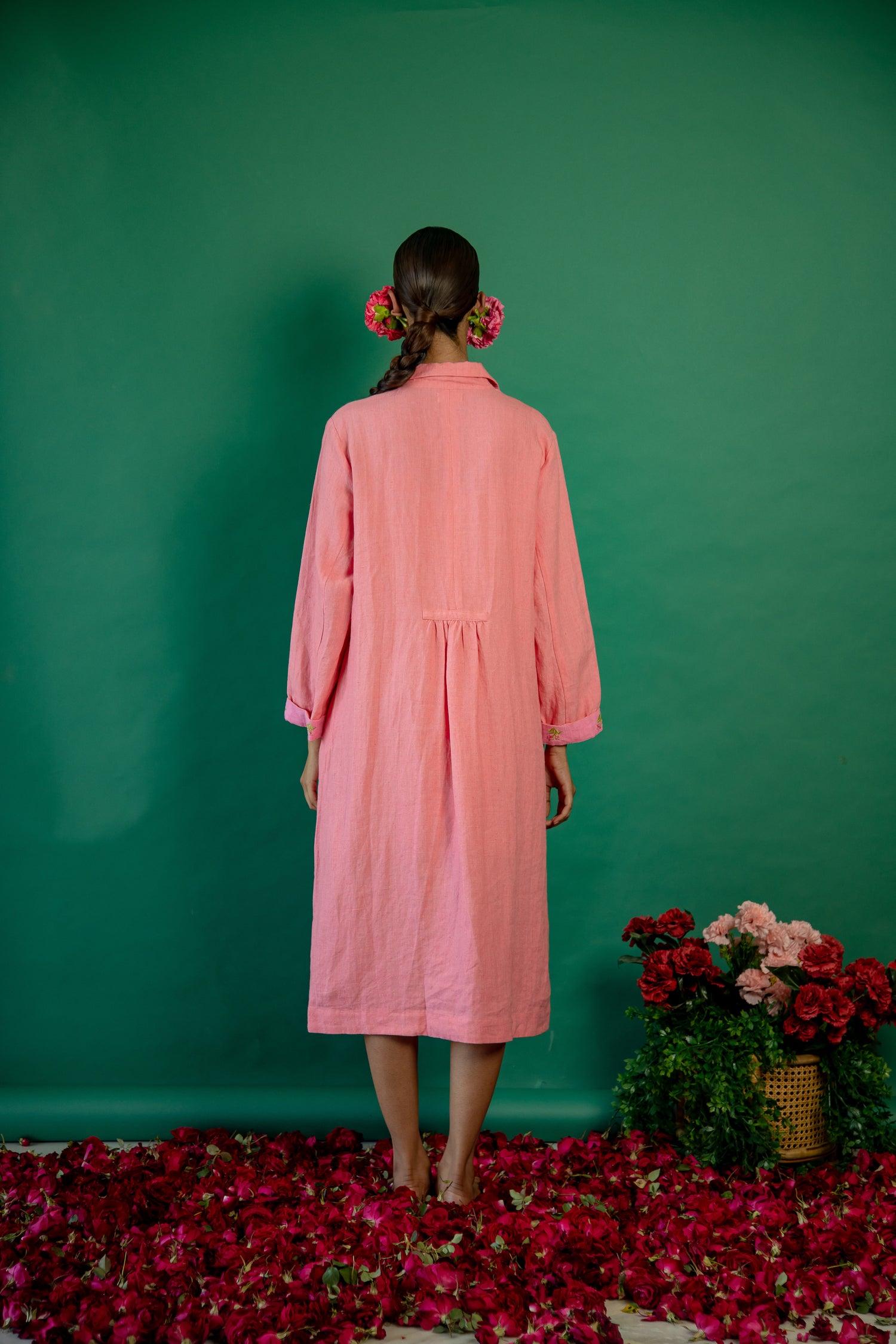 Embroidered Gertrude Coat Dress Linen Blush Pink