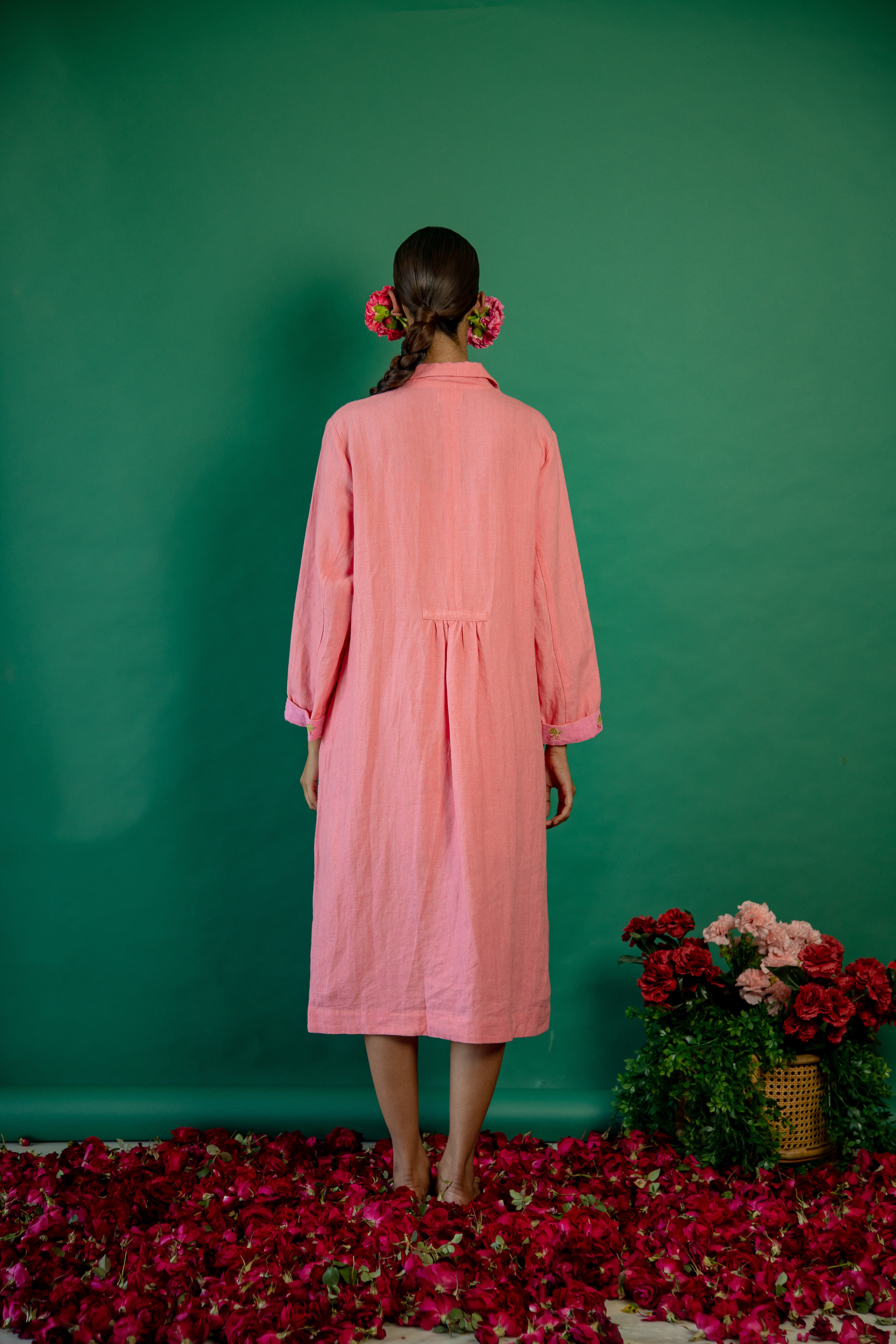 Embroidered Gertrude Coat Dress Linen Blush Pink