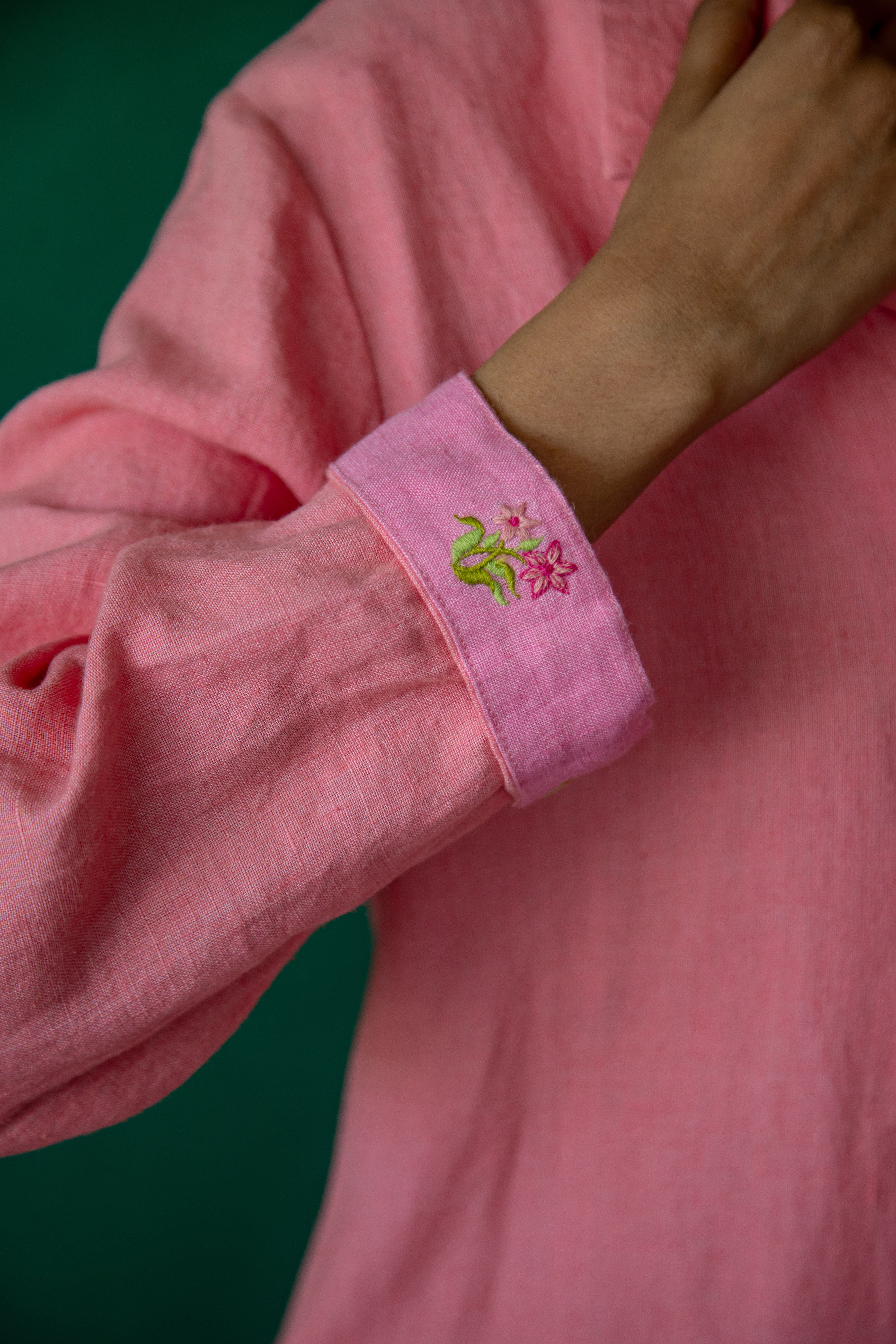 Embroidered Gertrude Coat Dress Linen Blush Pink