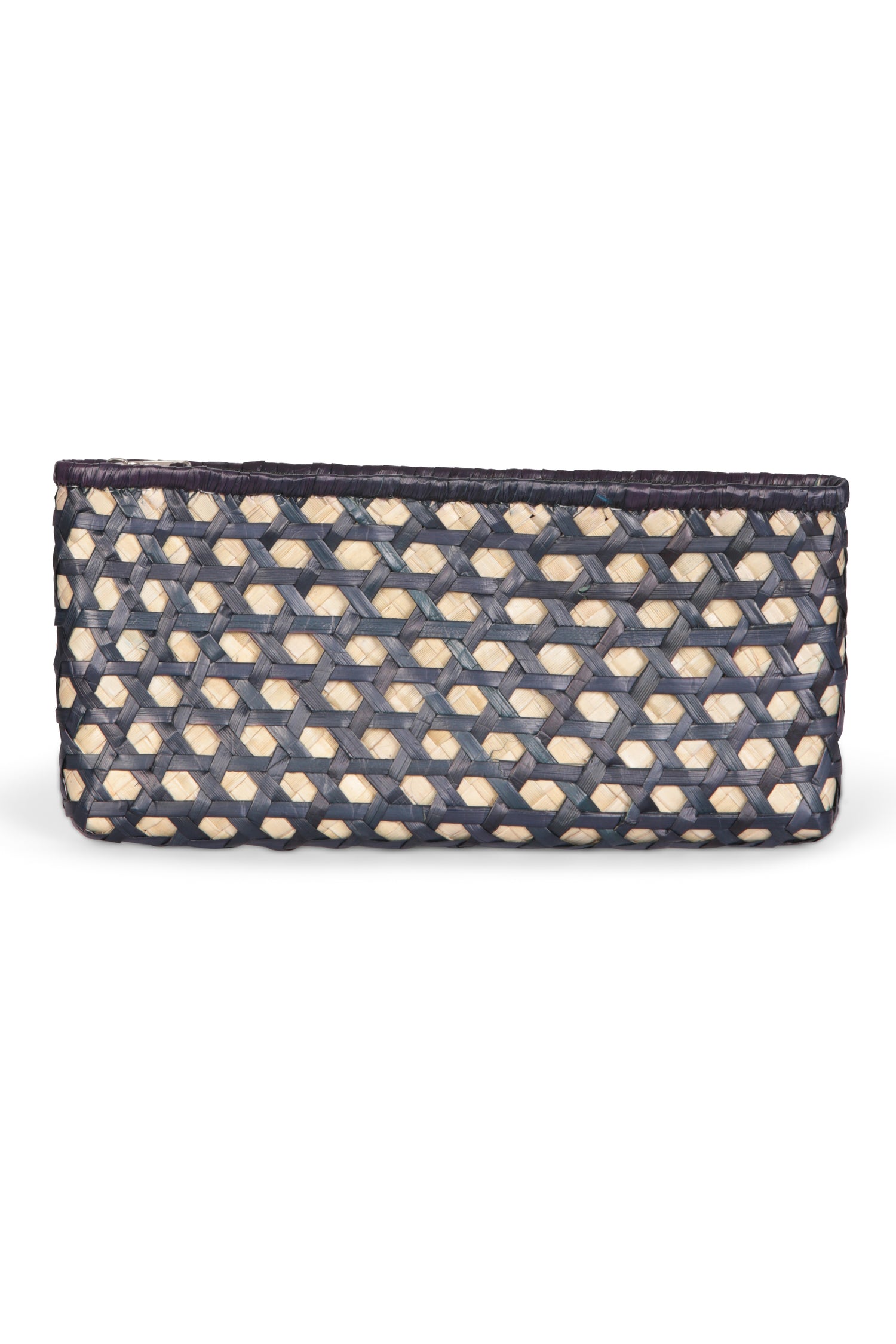 Hand Woven Holiday Clutch - French Cane -Natural & Indigo