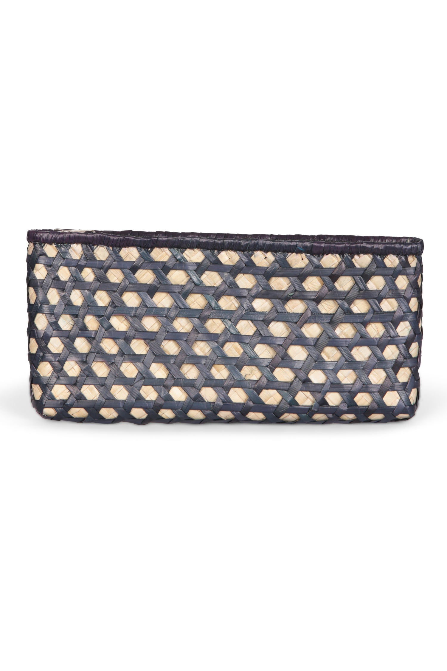 Hand Woven Holiday Clutch - French Cane -Natural &amp; Indigo