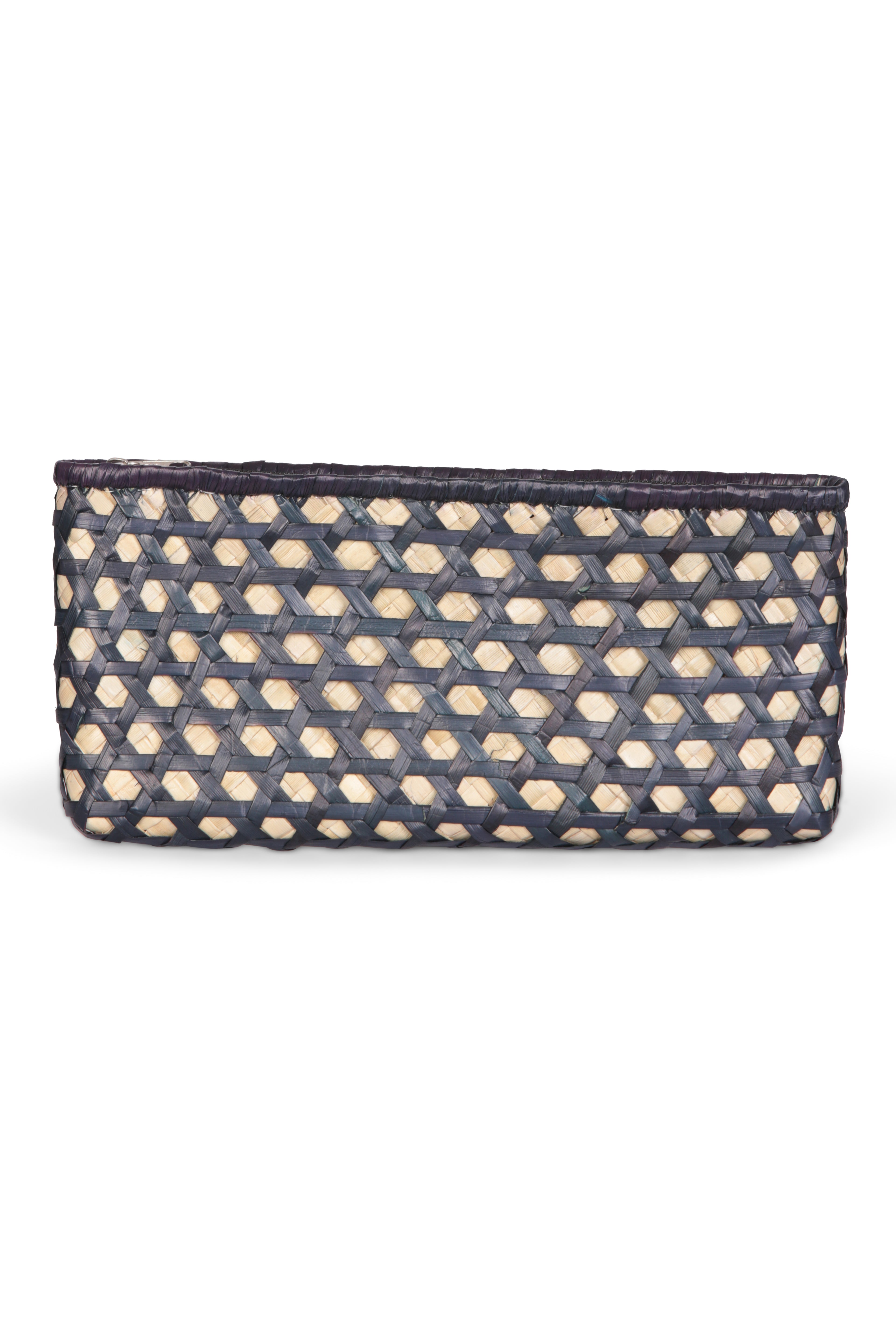 Hand Woven Holiday Clutch - French Cane -Natural & Indigo