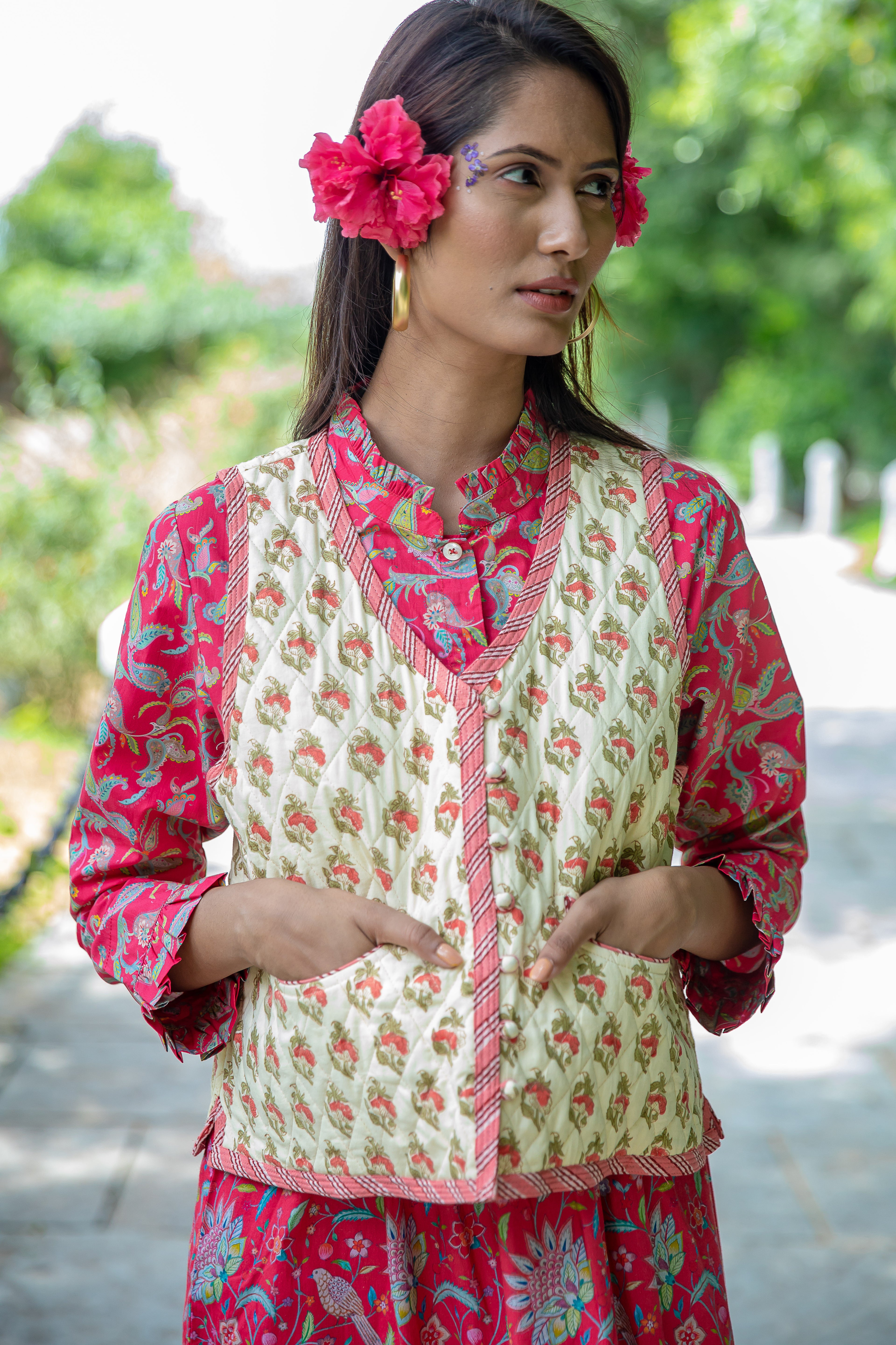 Quilted Warmer Gilet Cotton Poppy Pink