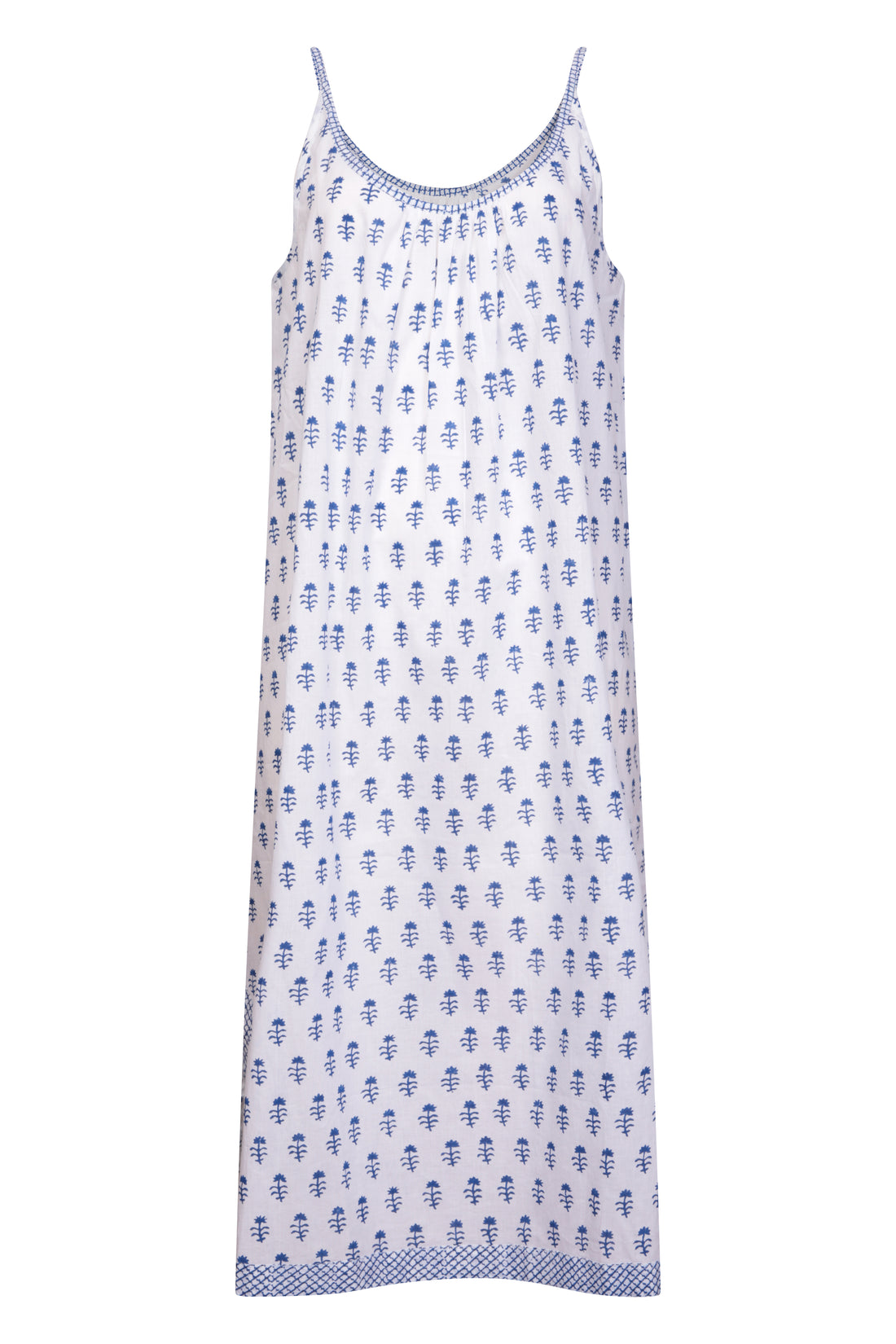 Botanical Strappy Nightdress - White with blue
