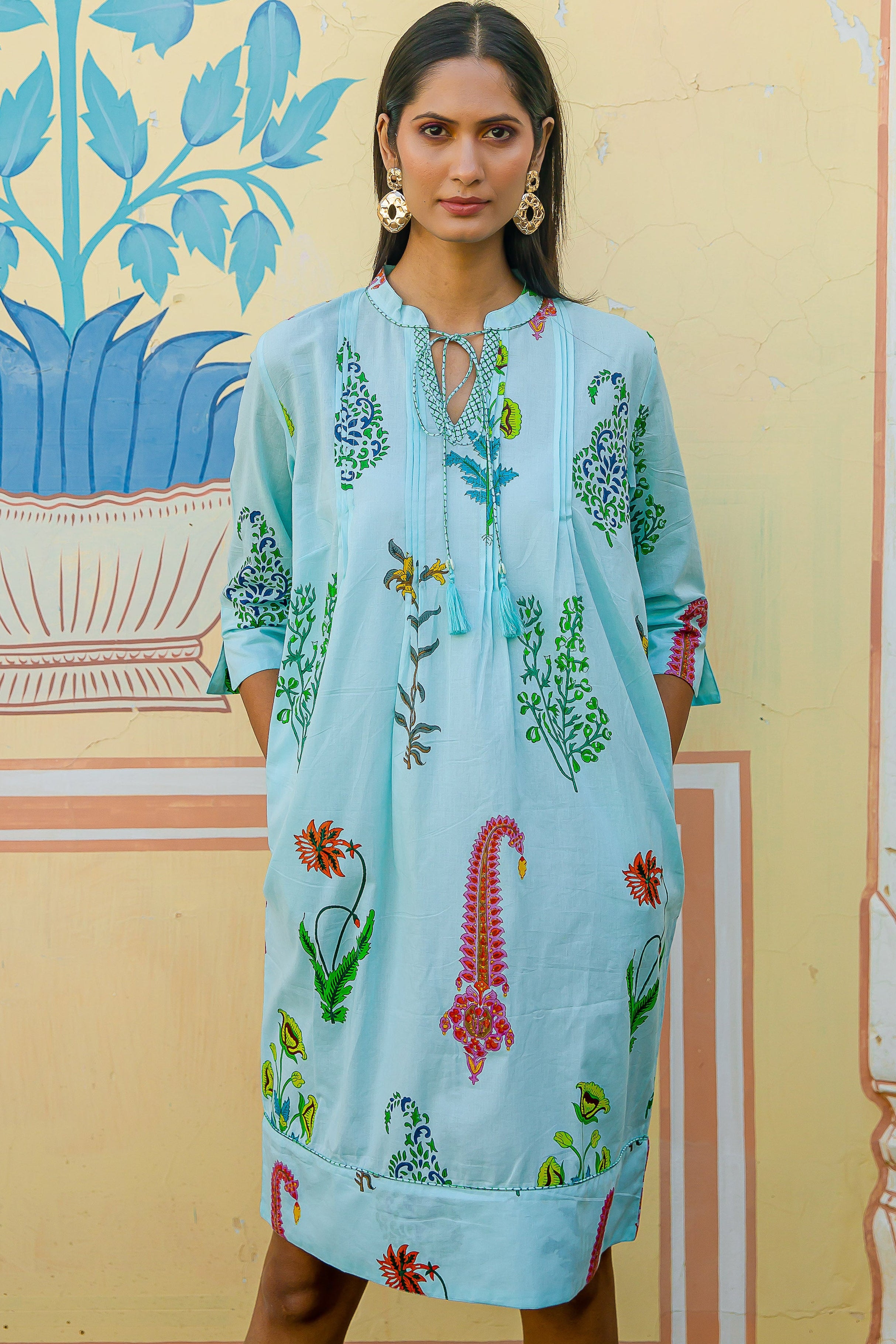 Botanical Tassel Kurta Cotton Persian Blue