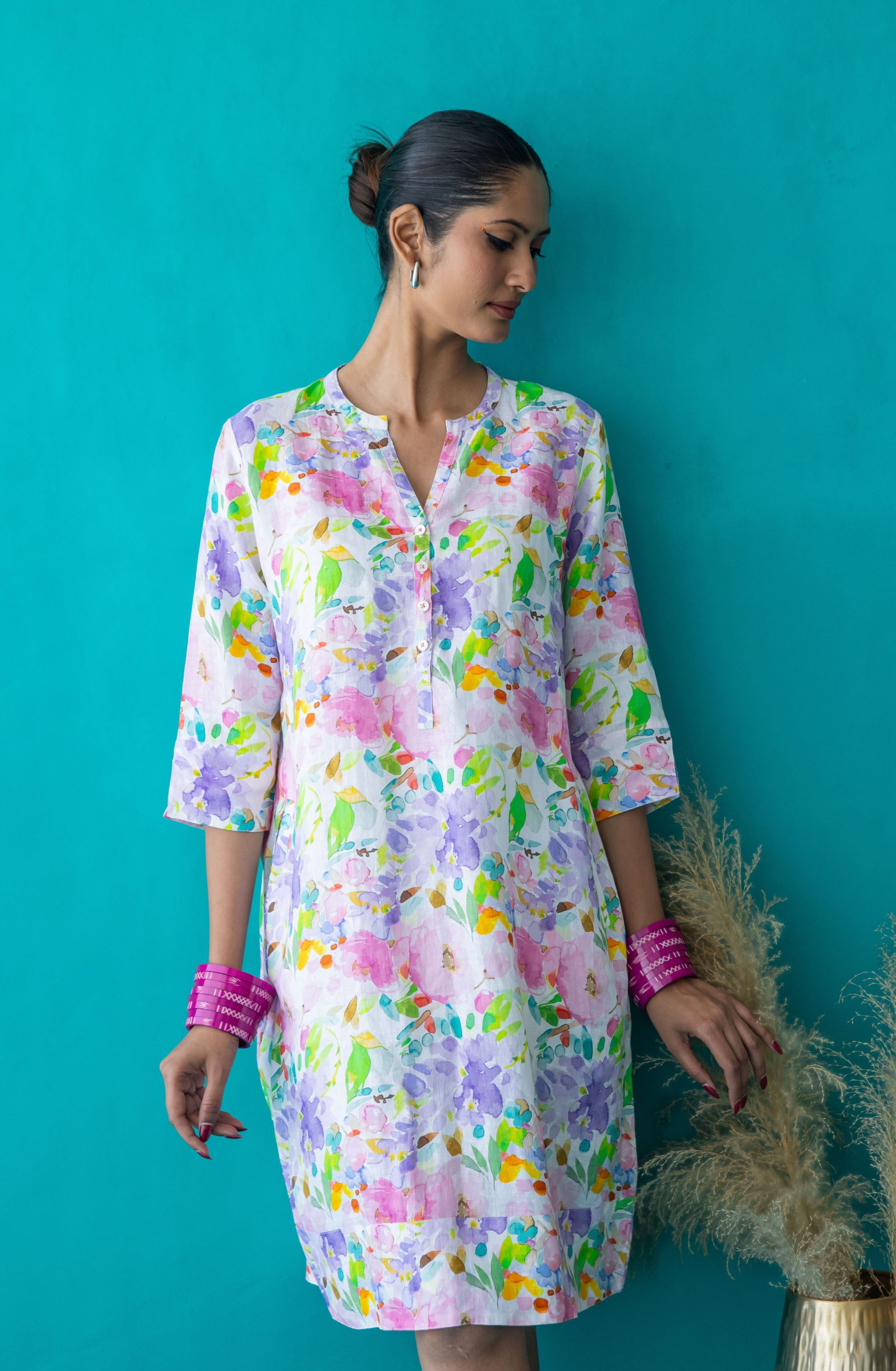 Highgrove Print Tunic Classic Dress Linen Multi