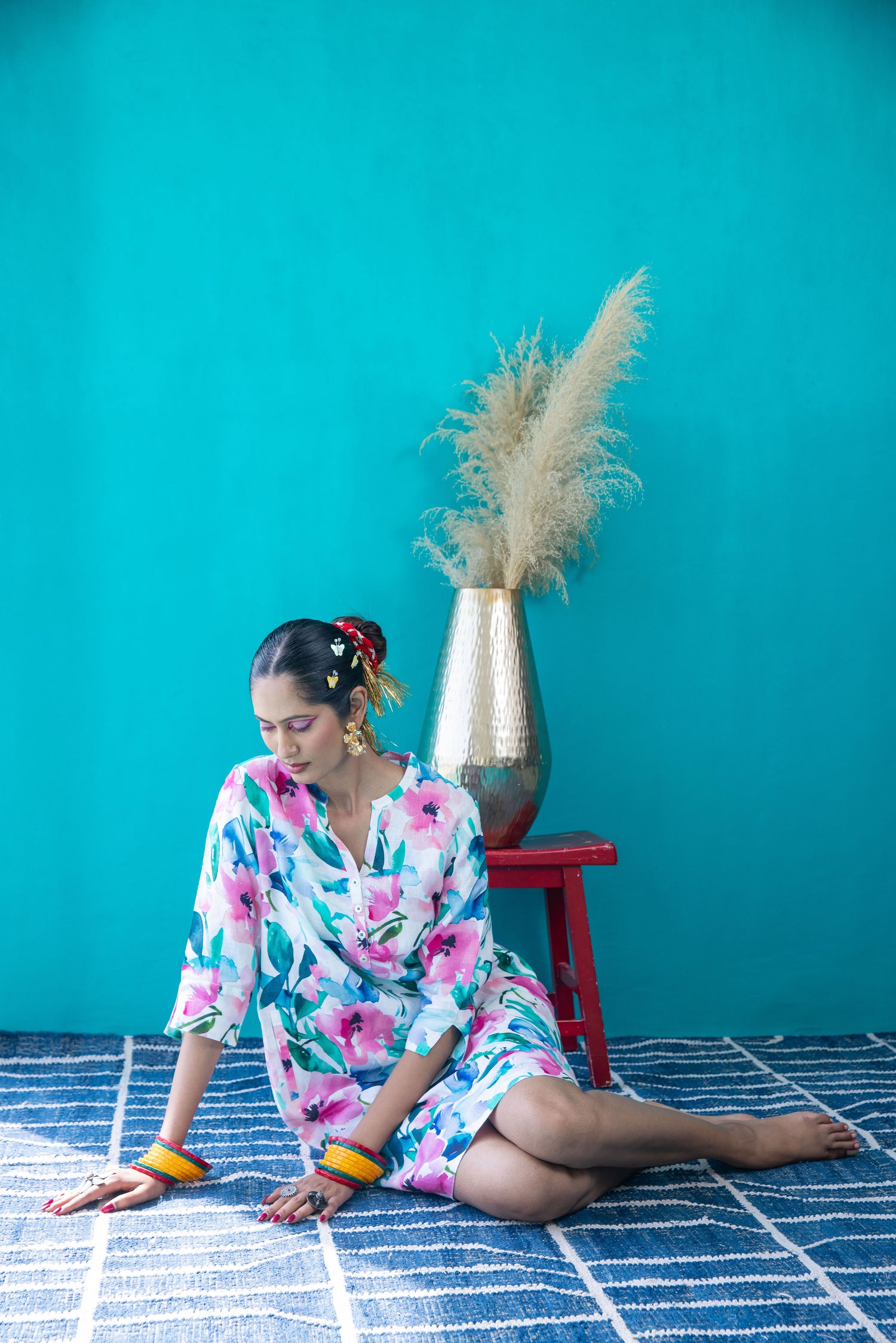 Mint Candy Print Tunic Classic Dress Linen Multi