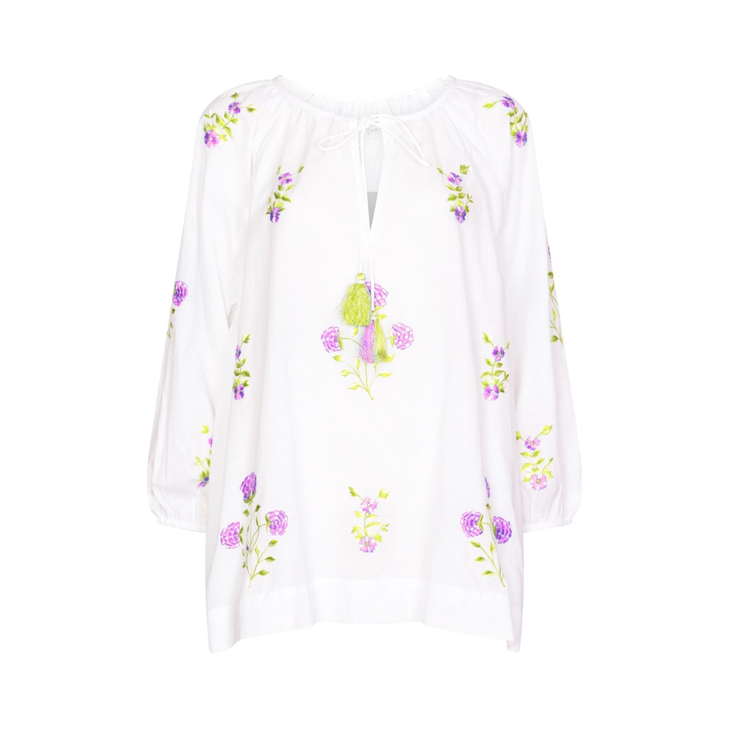 Drifter Gypsy Top with Pinks Cotton Cambric White